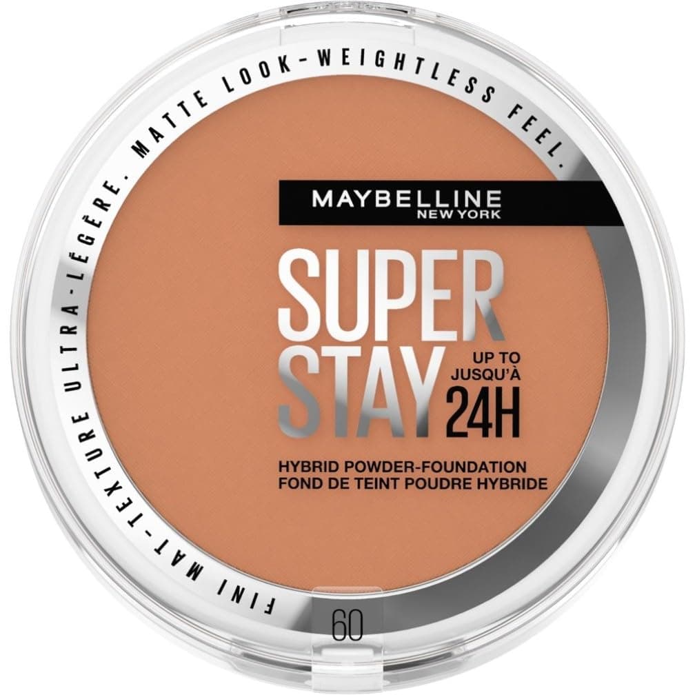 Maybelline Powder Foundation, Long-lasting 24H Wear, Medium to Full Coverage, Transfer, Water & Sweat Resistant, SuperStay 24H Hybrid Powder Foundation, 60