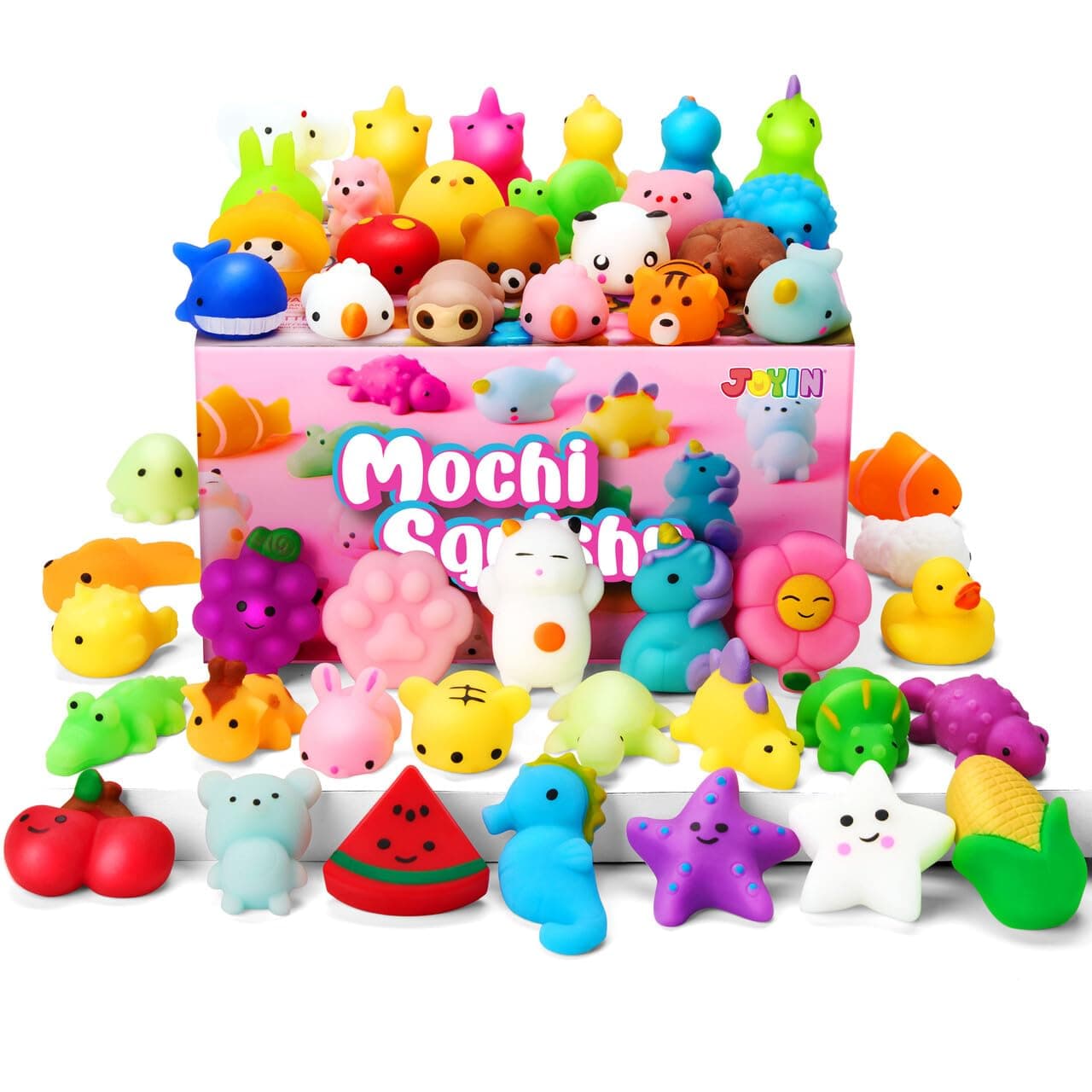 JOYIN Mochi Squishy Toys Set, Random 25 Pack Mini Squishy Mochi, Party Favors for Kids, Kawaii Stress Relief Toys, Basket Stuffers, Goodie Bags Fillers, Birthday Gifts, Classroom Prizes