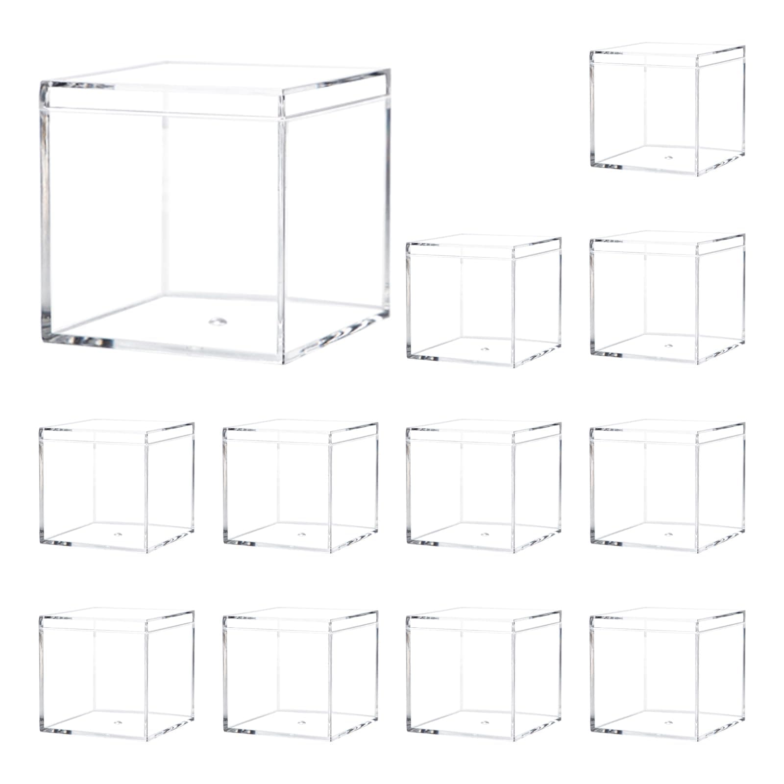 12 Pcs Acrylic Display Box with Lid 5.5 x 5.5 x 5.5 cm Small Clear Boxes Clear Display Box Square Cube Boxes Storage Containers Organiser for Candy Pill Jewelry Makeup Party Favor