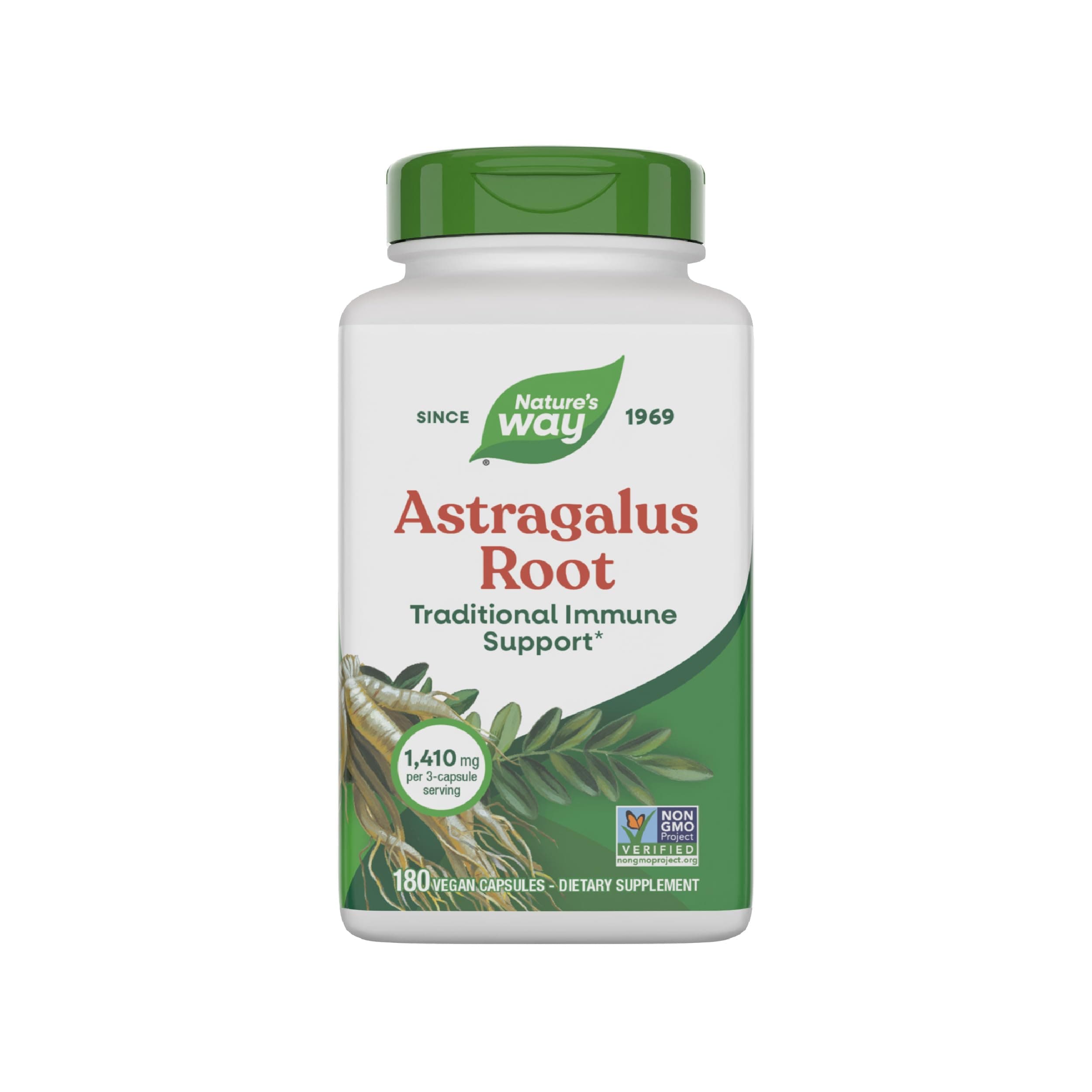 Astragalus Root Capsules, 1,410 mg per serving, TRU-ID Certified, Non-GMO Project, Vegetarian, 180 Count
