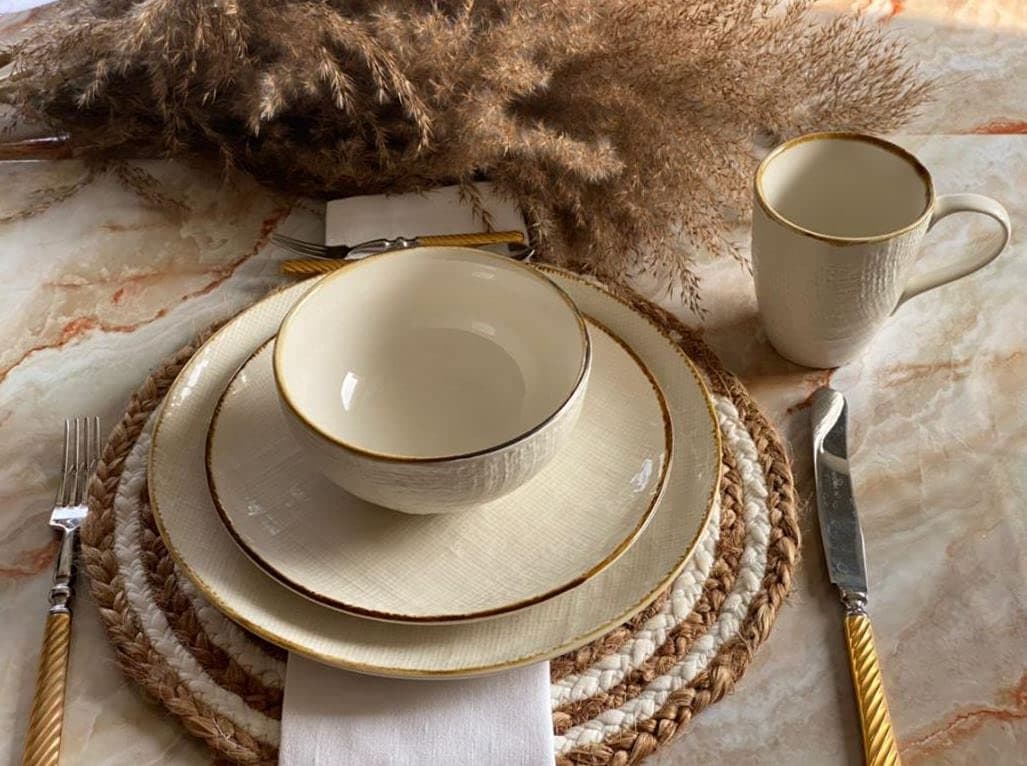 IMPOS DECOR Callico Canvas White 16 Pcs Ceramic Dinner Set