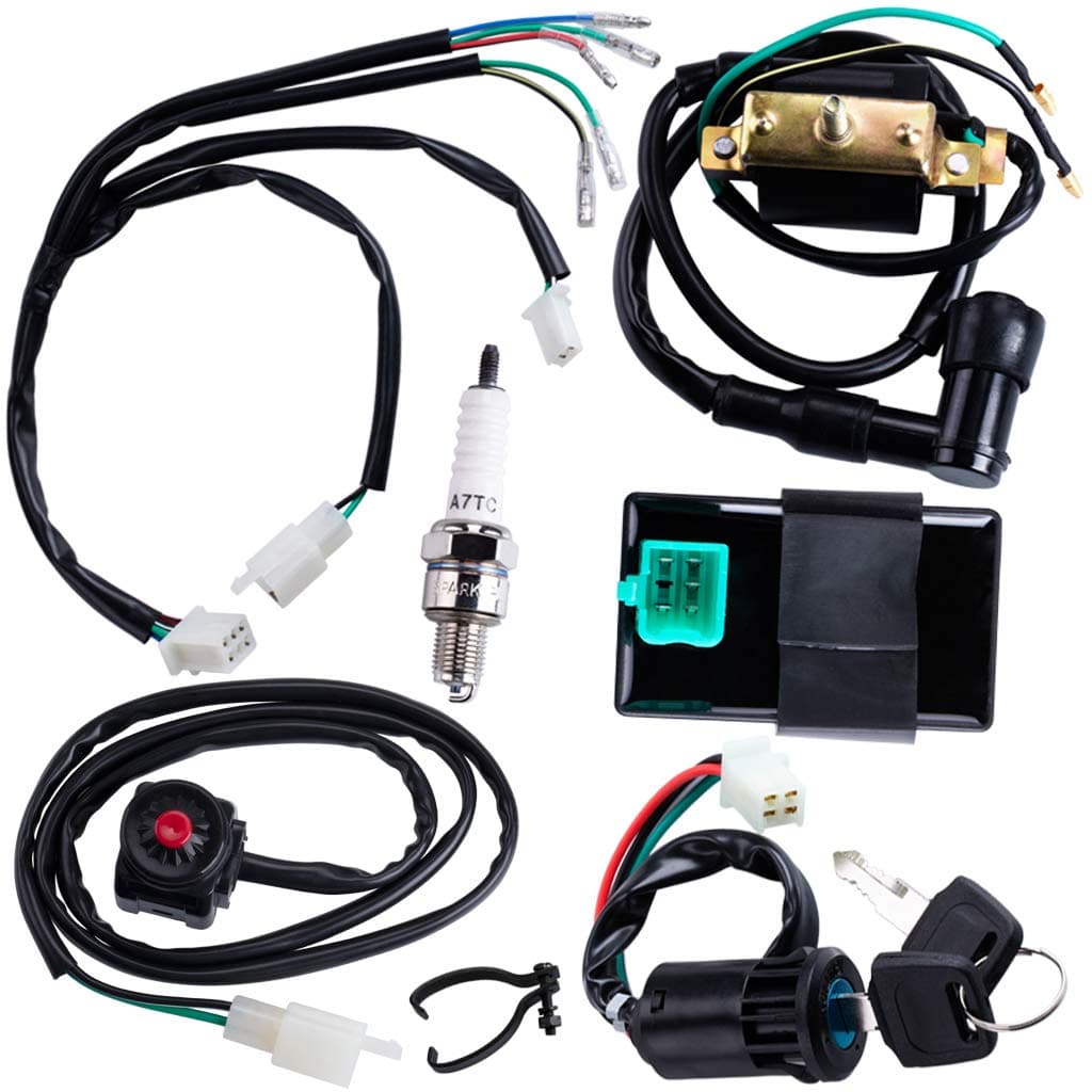 Wiring Loom Harness Kill Switch Ignition Coil Cdi Box Spark Plug Rebuild Kit for Kick Start Dirt Pit Bike ATV 50CC 70CC 90CC 110CC-160cc Buggy Go Kart Wire Harness