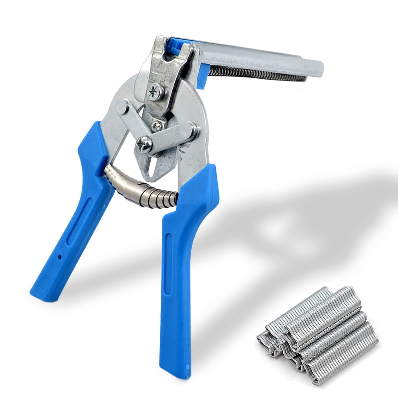 Type M Nail Ring Pliers, Hog Ring Pliers Kit with 600 Pcs M Clips, Multi-function Nail Ring Pliers, Hand Tools Cage Clamp for Fence Fastening, Upholstery Installation, Animal Cages (Blue)