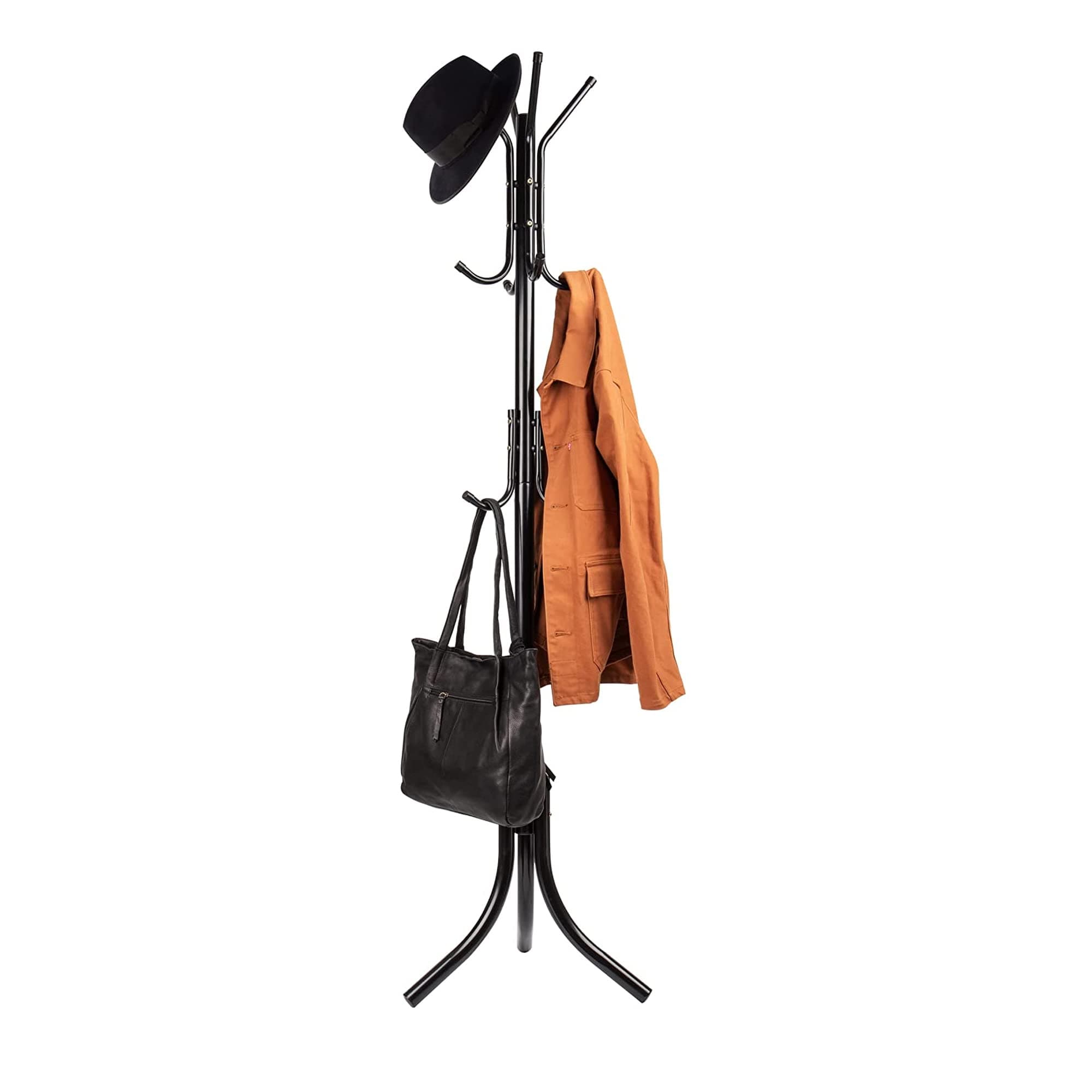 Sulfar Standing Metal Coat Rack Hat Hanger 11 Hook for Jacket, Purse, Scarf Rack, Umbrella Tree Stand, Black