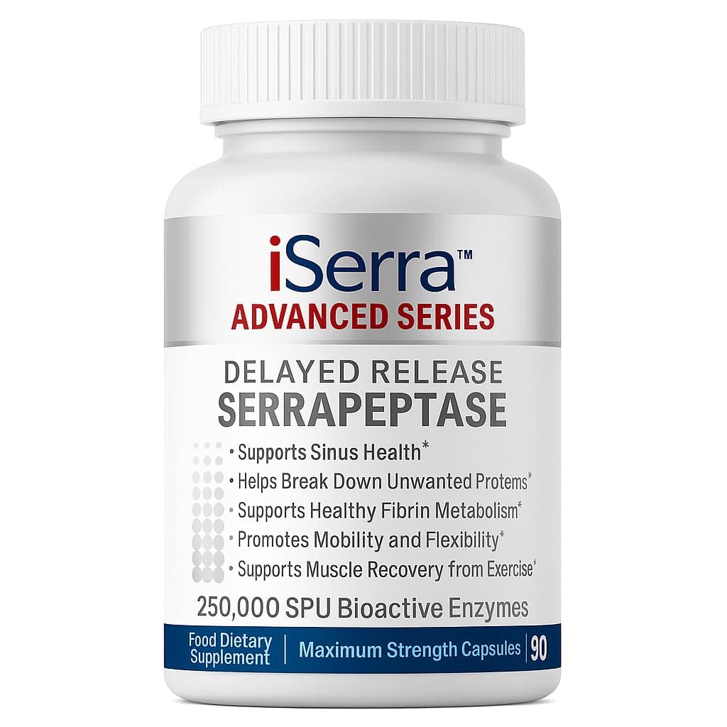 iSerra Advanced Series Serrapeptase 250,000 SPU Per Capsule (500,000 SPU per 2 Caps) | Maximum Strength 12× Potent Serratiopeptidase | 90 Delayed-Release Vegan Capsules | Ultra-Pure Non-GMO Enzyme
