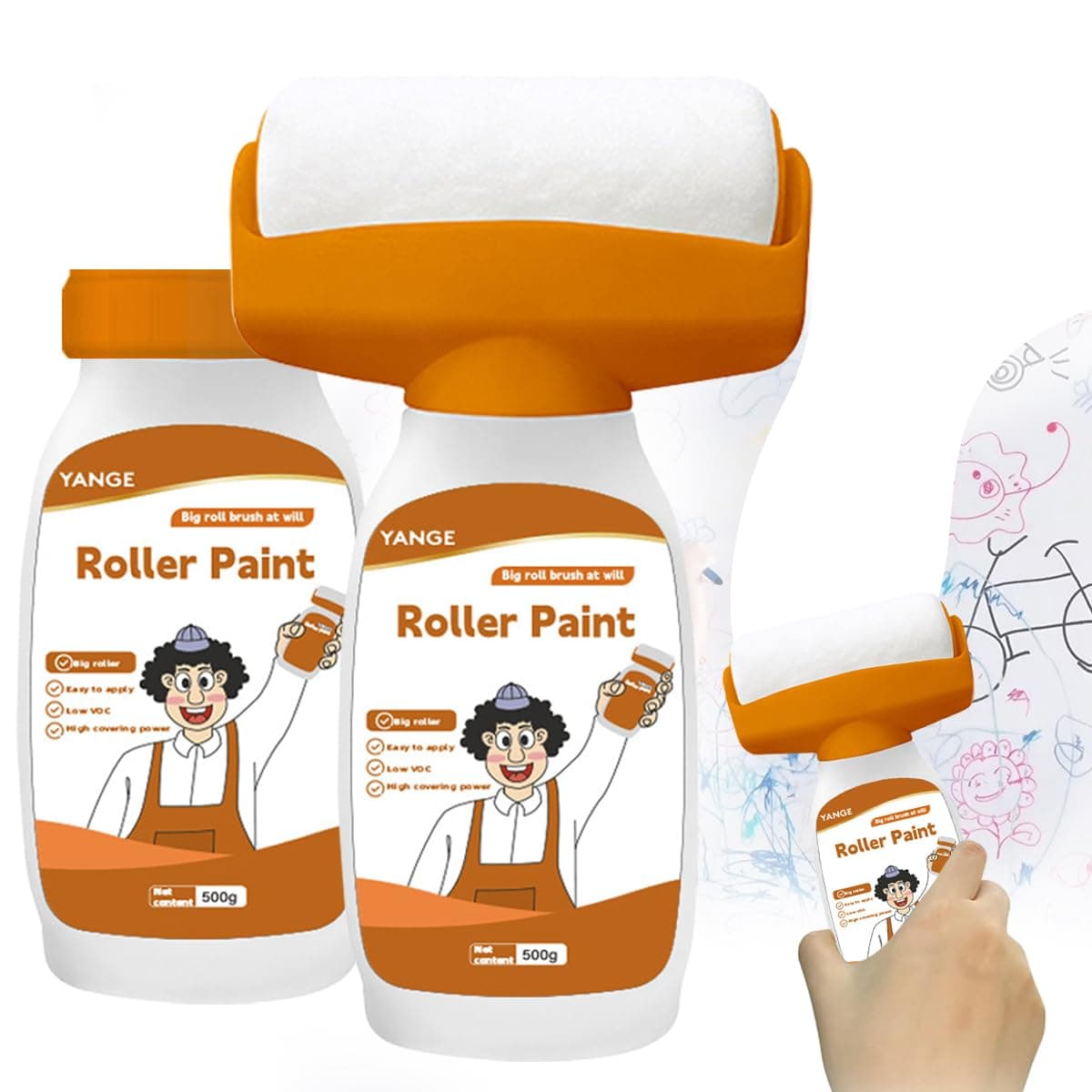 Wall Repair Paint Roller Brush: Aukomer Small Roller Patching Brush, Odorless Spackle Roller with Latex Paint, DIY Renovation Paint, Wall Repair Paste Roller (White,500gx2)