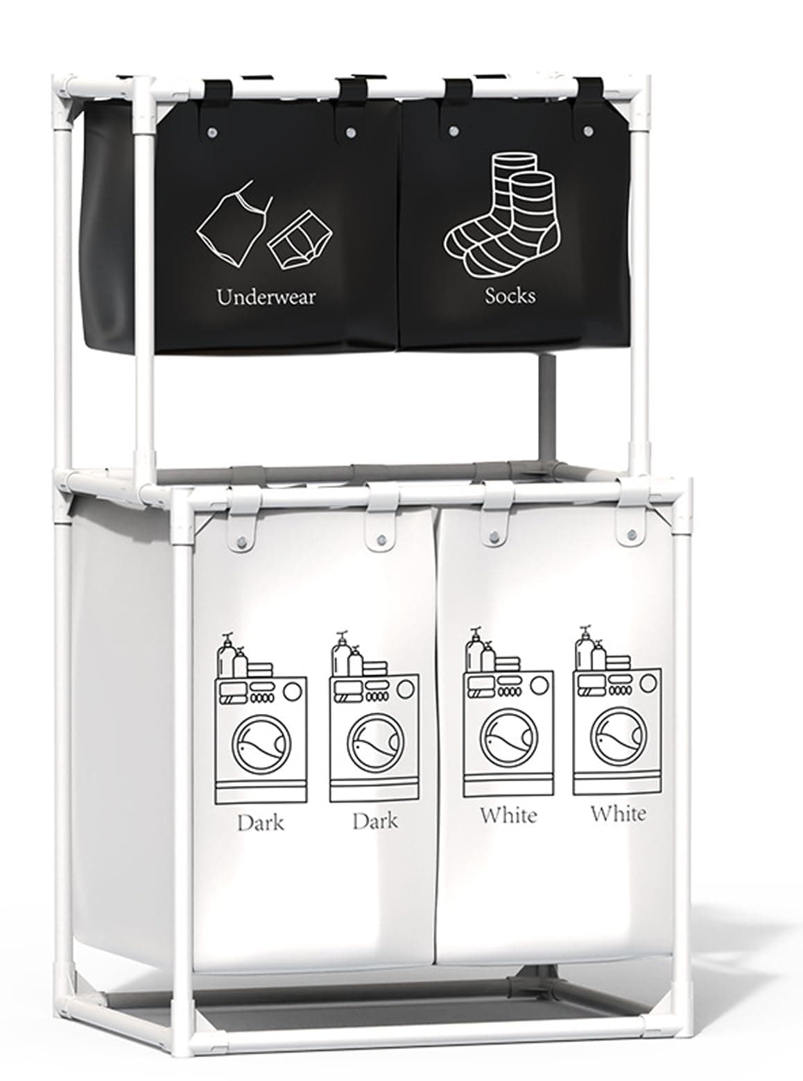 U-HOOME Laundry Hamper Sorter Cart, Large Capacity, 4 Separate Sections, Removable Laundry Bags, Neutral Color, Home/Laundry