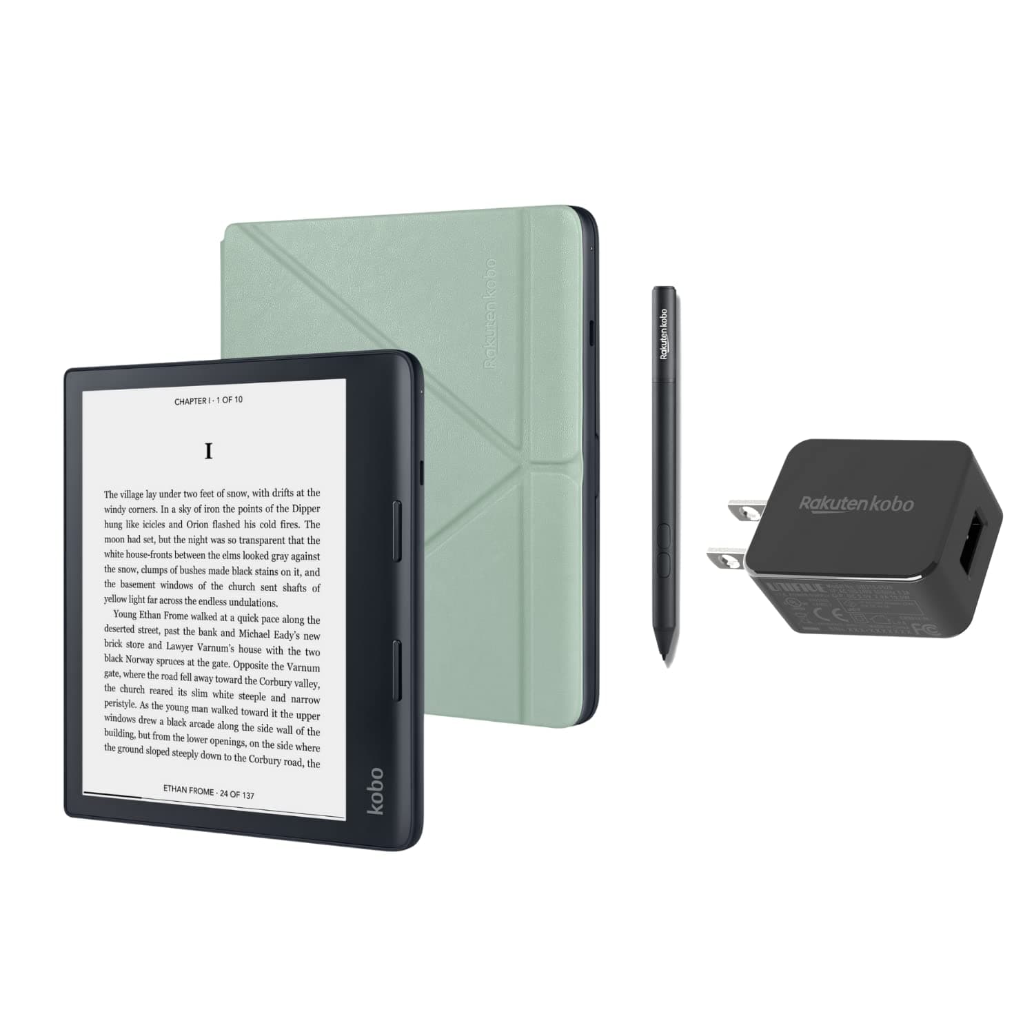 KoboSage (Green, eReader, SleepCover, Stylus & AC Adapter Bundle)