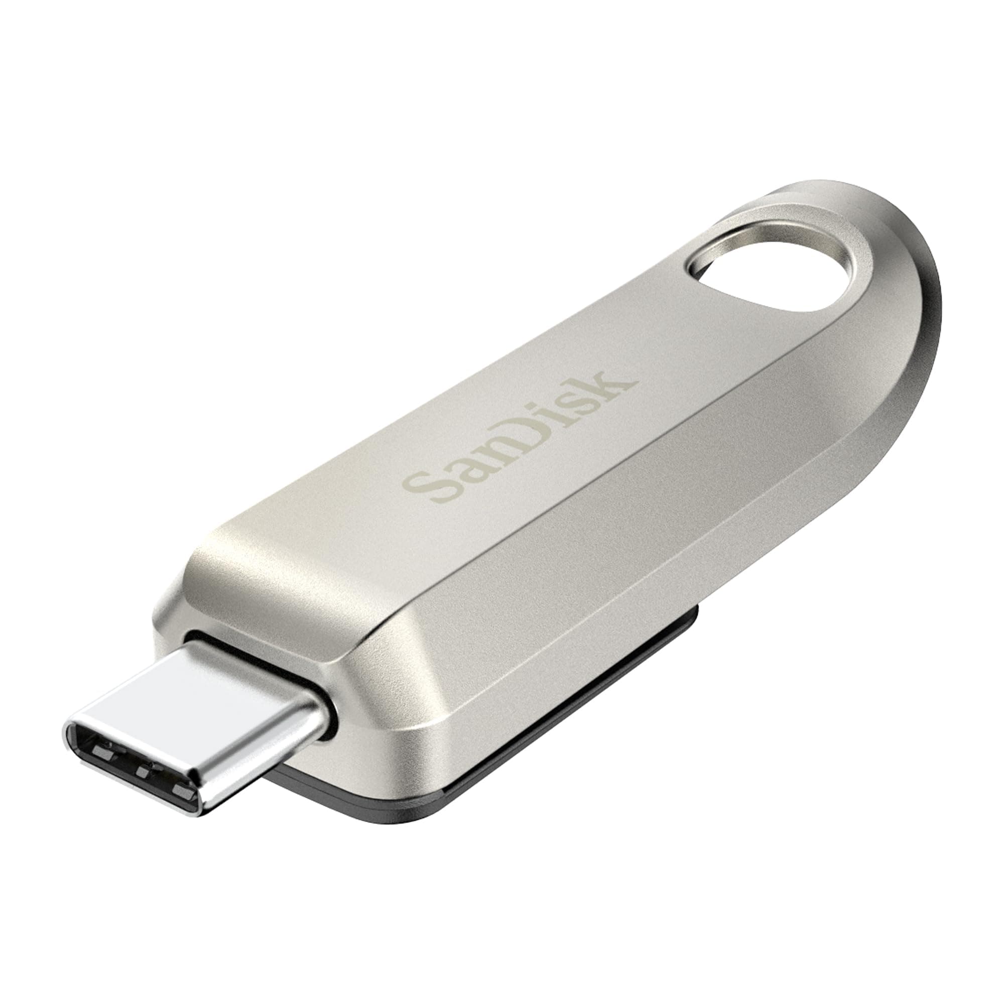 256GB Ultra Luxe USB Type-C flash drive, USB stick, memory stick with fast performance up to 400 MB/s read speeds, USB 3.2 Gen 1, retractable connector, keyring, Silver