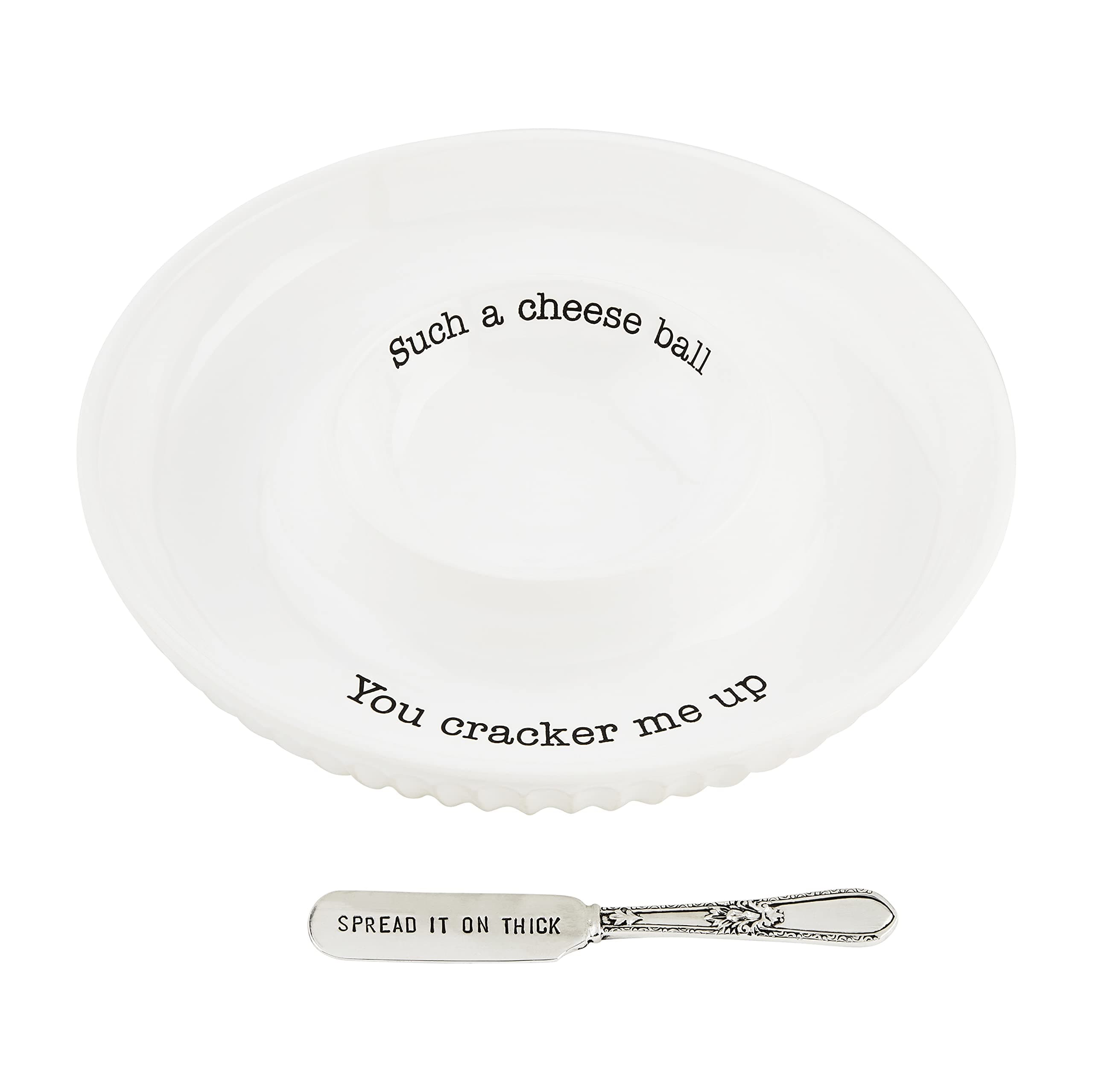 Circa Cheese Ball Dish Set,White, dish 1 1/2" x 9 1/2" dia | spreader 5 1/2"