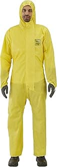AlphaTec 2300 Model 132, Disposable Work Overall with Hood, Chemical Protection Type 3/4/5, Waterproof Coverall Suit, Industrial Safety Workwear, Men Women, Yellow