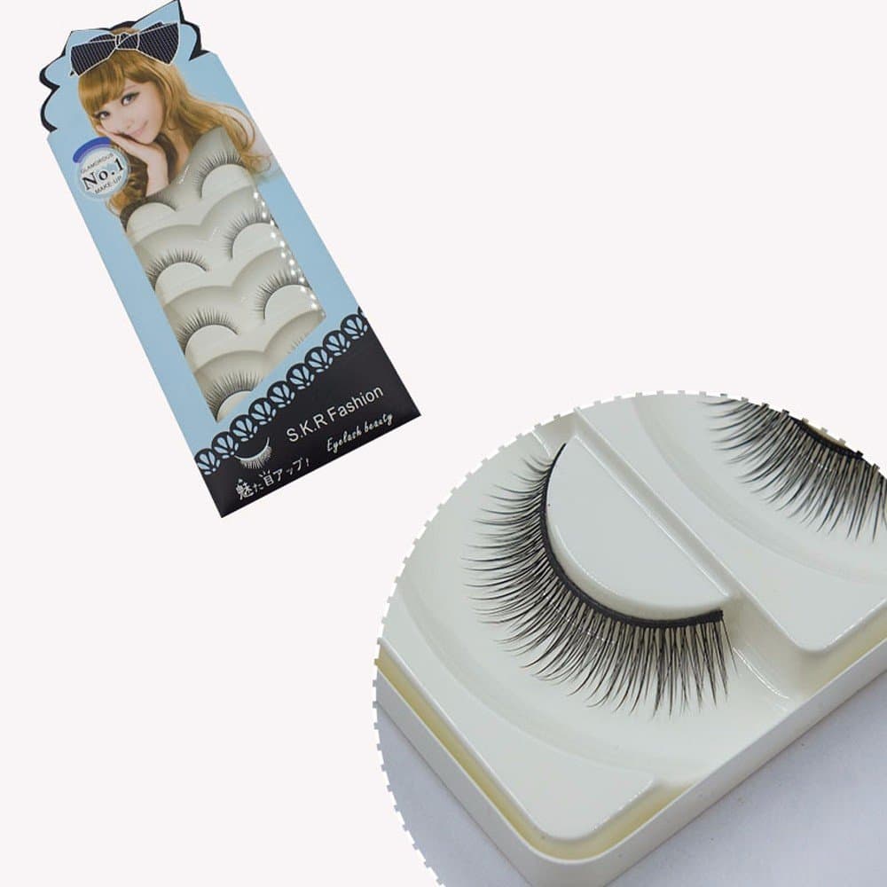 VanMe 5 Pairs False Eyelashes Black Stem False Eyelashes Natural Slender Lifelike Style F-92