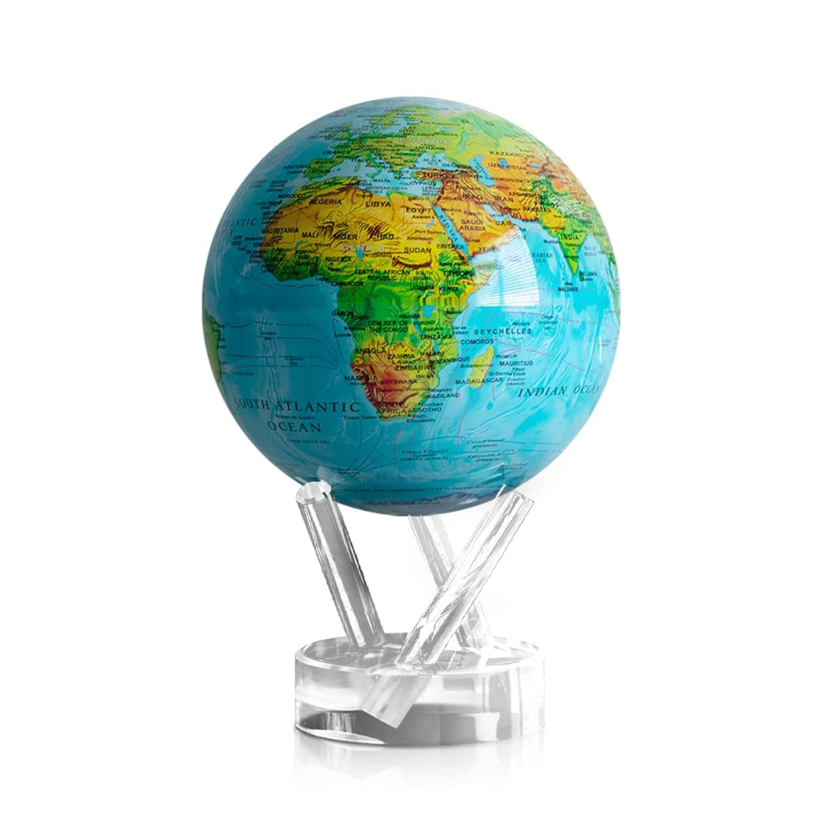 MOVA Globe l Globe l Terrain Design Ocean Blue 4.5" l with Base l No Power Required! Indoor Light & Natural Light Moving Automatic Rotating Globe | Office Desktop Decor Unique Gift Home Decor for Education, Men, Women, Kids l 11.5 CM