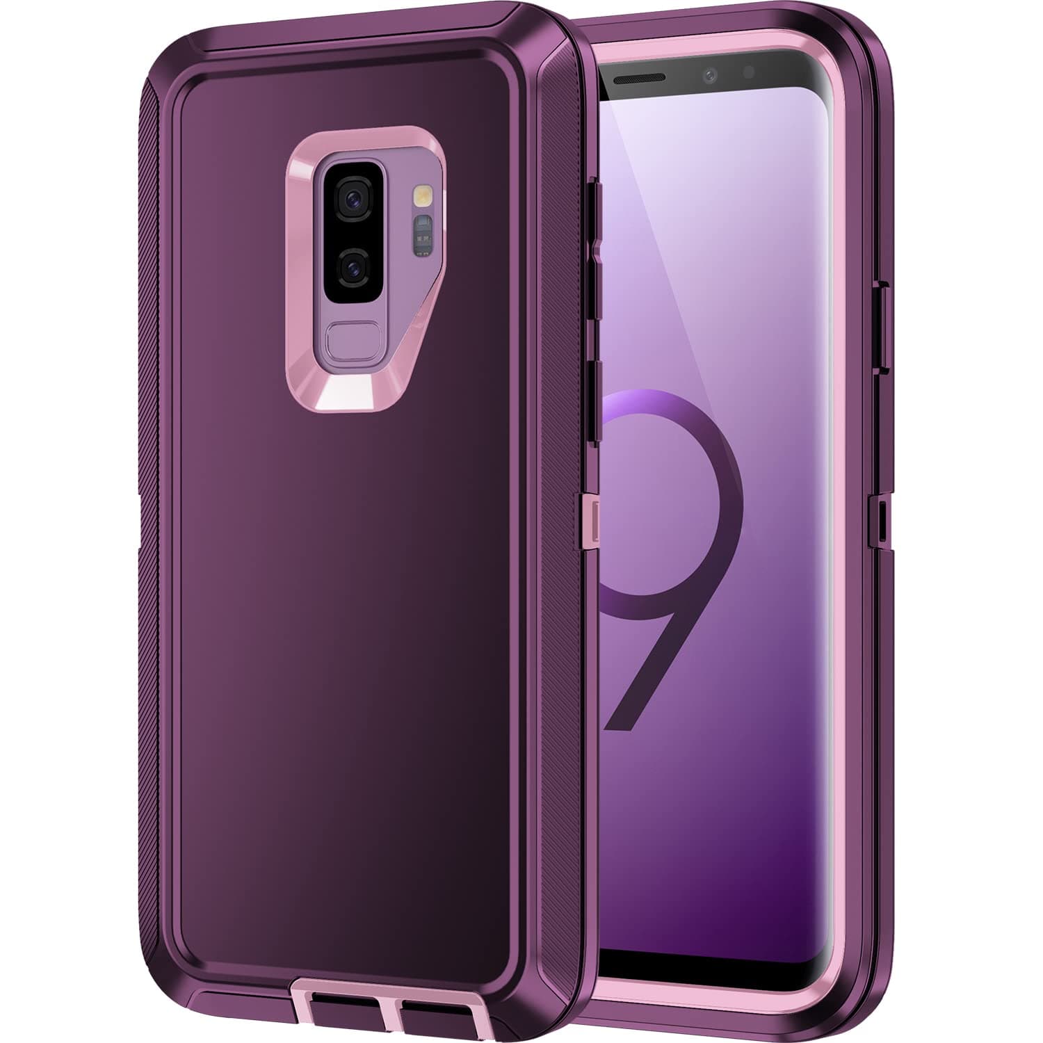 for Galaxy S9 Case, Heavy Duty Shockproof Dust/Drop Proof 3 Layer Full Body Protection Rugged Cover Case for Galaxy S9, Purple/Pink