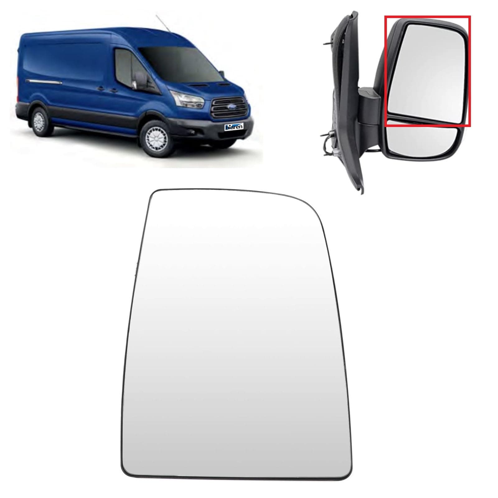 Wing Mirror Upper Glass Right Driver Side Non-Heated For Ford Transit Mk8 2014 Onwards 1823994 BK3117K740AA Wing Mirror Glass + Back Plate