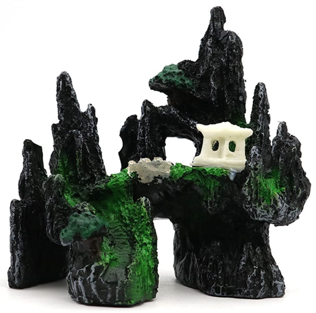 E-Qianw Small Fish Tank Decorations, Artificial Resin Bridge Rock Mountain View Aquarium Ornamen