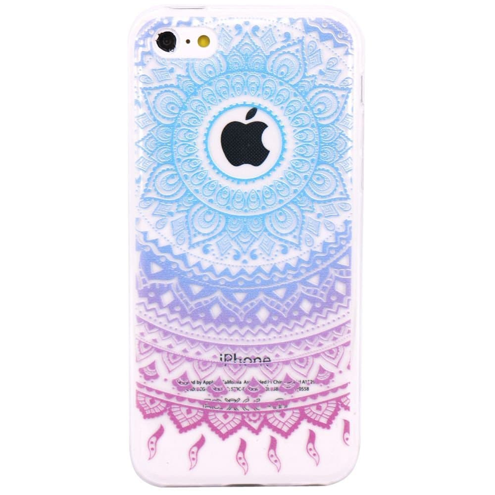 iPhone 5c Case, JAHOLAN Beautiful Clear TPU Soft Case Rubber Silicone Skin Cover for iPhone 5C - Blue Purple Tribal Mandala