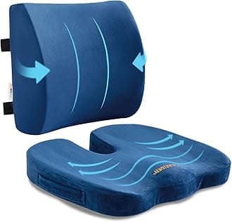 SAIREIDER Chair Cushion and Lumbar Support Pillow for Office Chair, Car Seat Cushions Back Support Pillows, Memory Foam Chair Support for Back&Lumbar, Relieve Tailbone Pain and Sciatica (Blue)