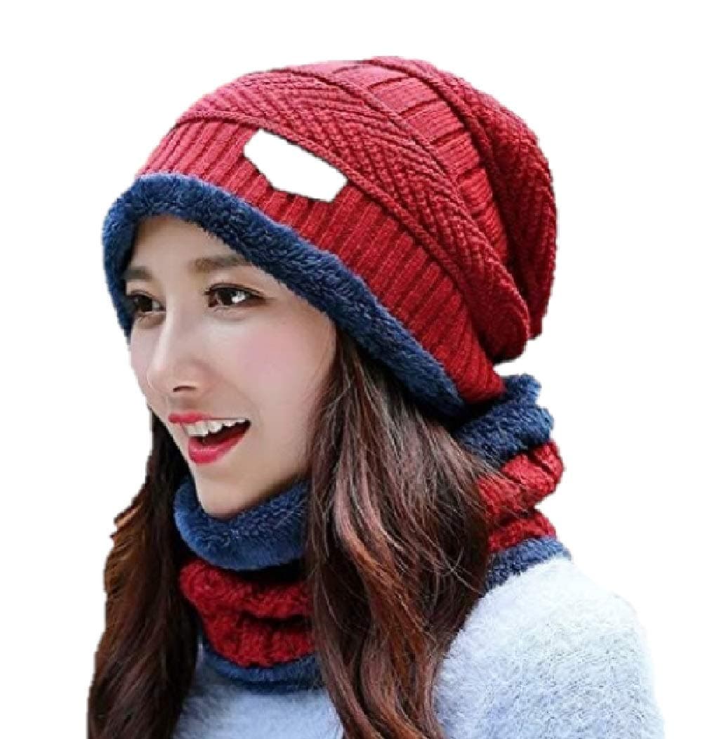 Devil Women's Beanie Hat Scarf Set (Maroon)
