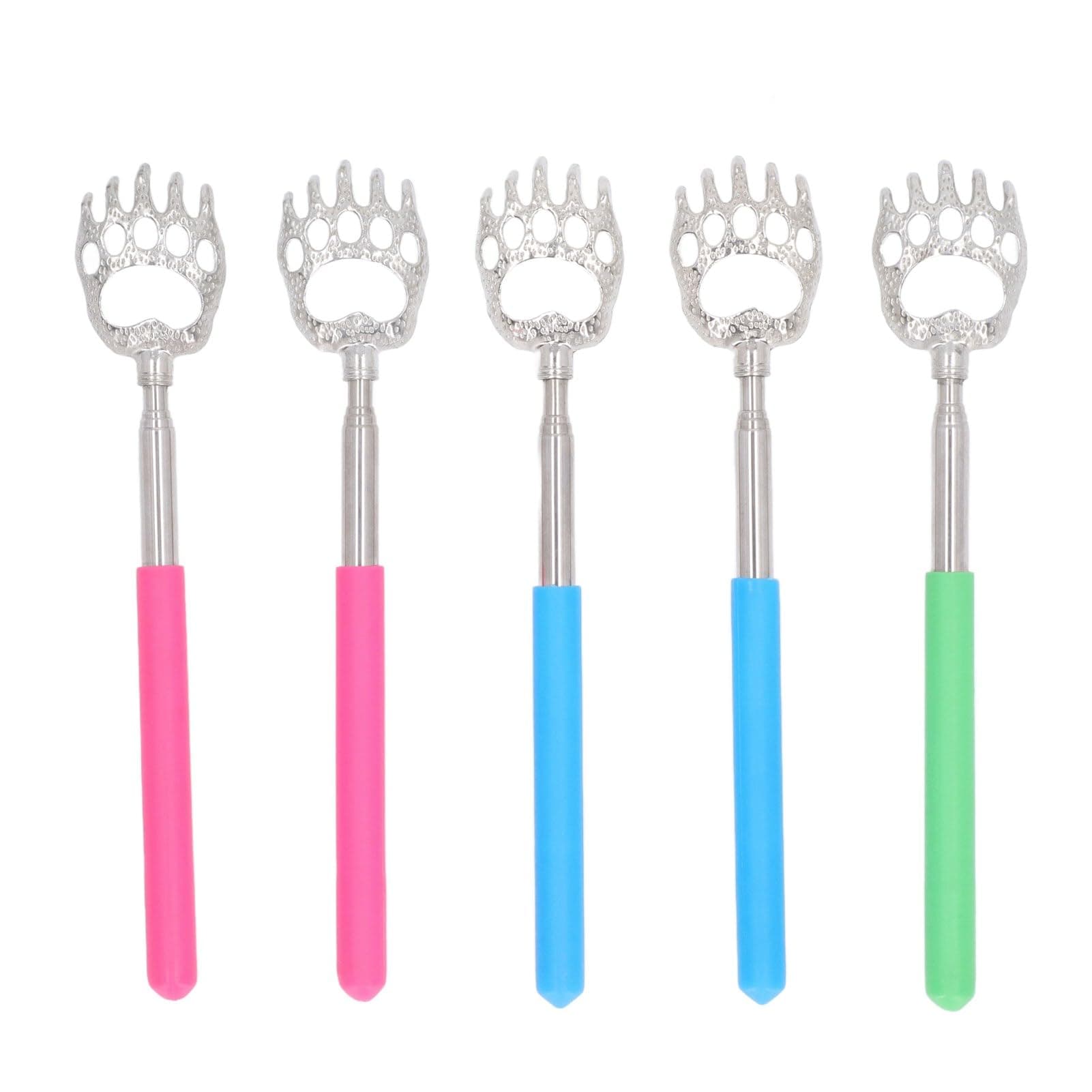 Sorandy 5 Pcs Portable Extendable Bear Claws Metal Back Scratchers, Stainless Steel Telescoping Back Scratcher Tool, Backslap, Eliminating Back Itching, Bear Claw Back Scratchers