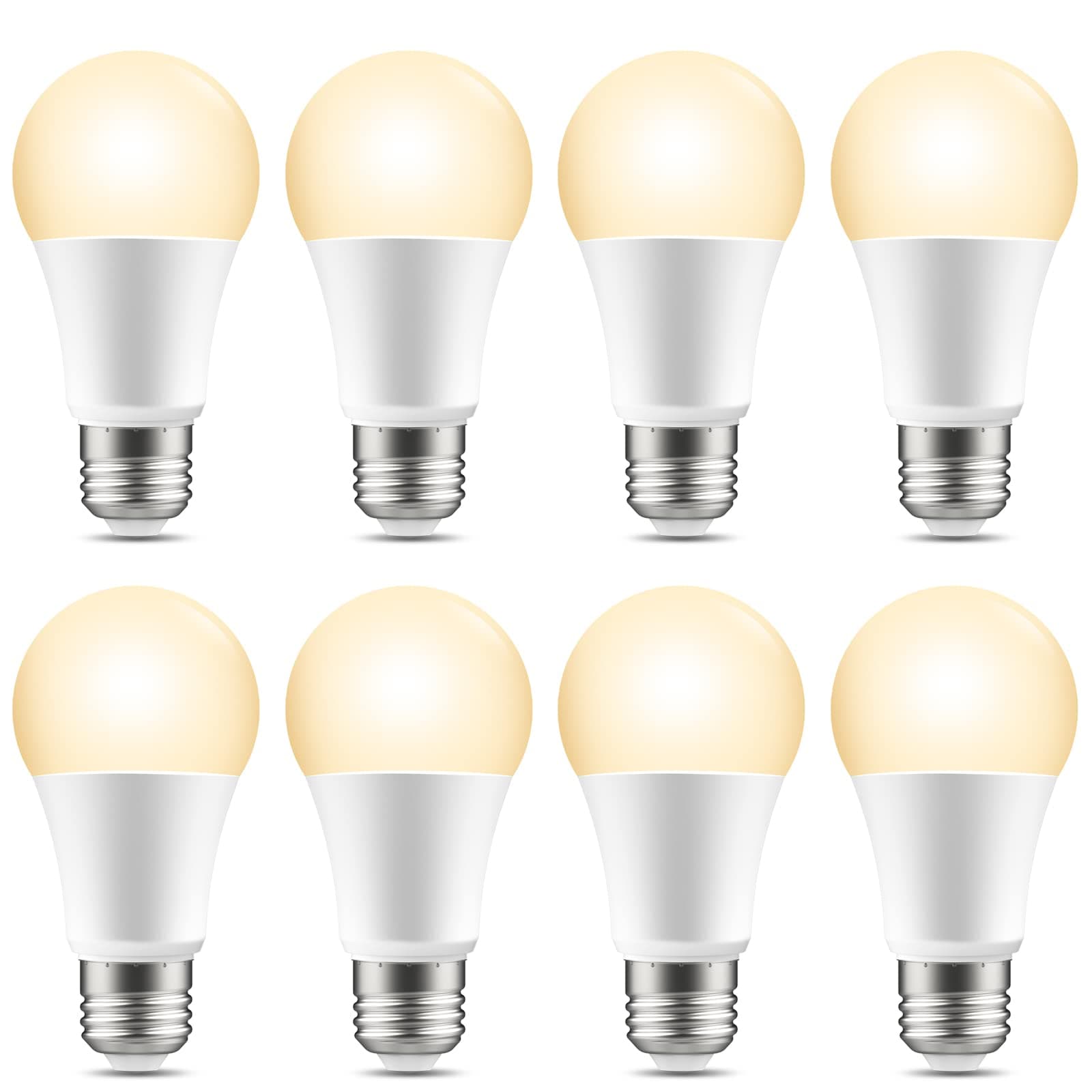 GHome Smart Light Bulbs, E26 A19 LED Bulb Compatible with Alexa & Google Home, App Remote Control, 8W Dimmable 2700K Warm White 800 Lumens, 2.4GHz WiFi, No Hub Required, 8 Pack