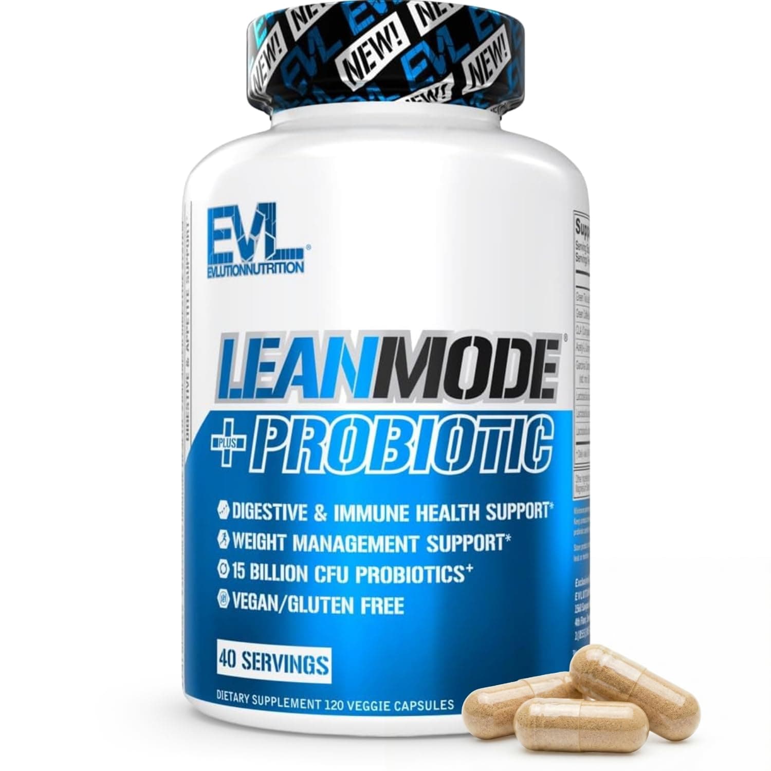 Evlution Nutrition Leanmode + Probiotic, Advanced Probiotic Capsule Supplement, 15 Billion CFUs per Serving, Digestive Support & Gut Health (40 Servings)