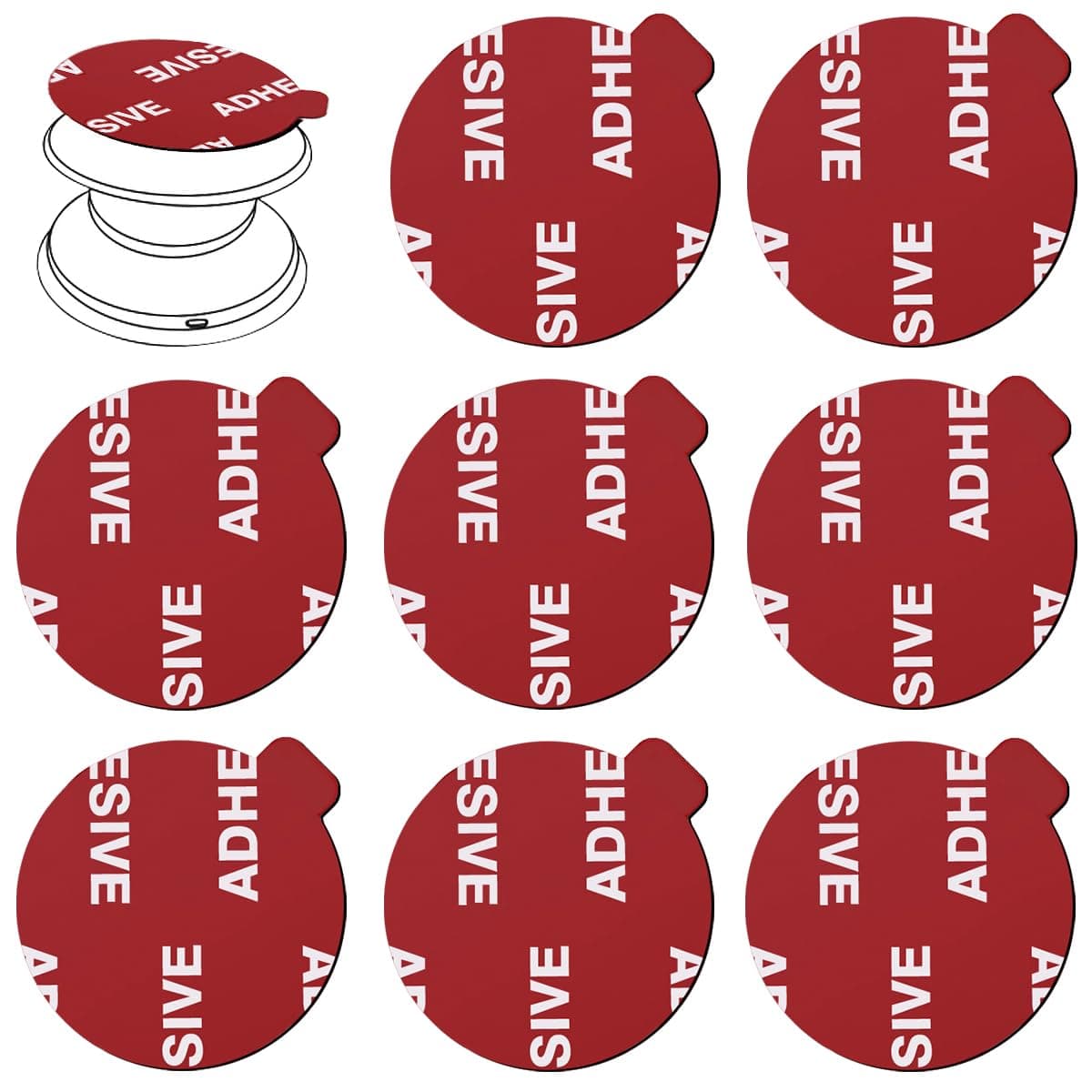 8pcs 3M Sticky Adhesive Replacement Pads for Socket Base Mount,VIIMAKE 1.38 inches Round 3M VHB Double-Sided Adhesive Pads,for Phone Collapsible Grip Stand Back Base Sticker Tapes (Red)