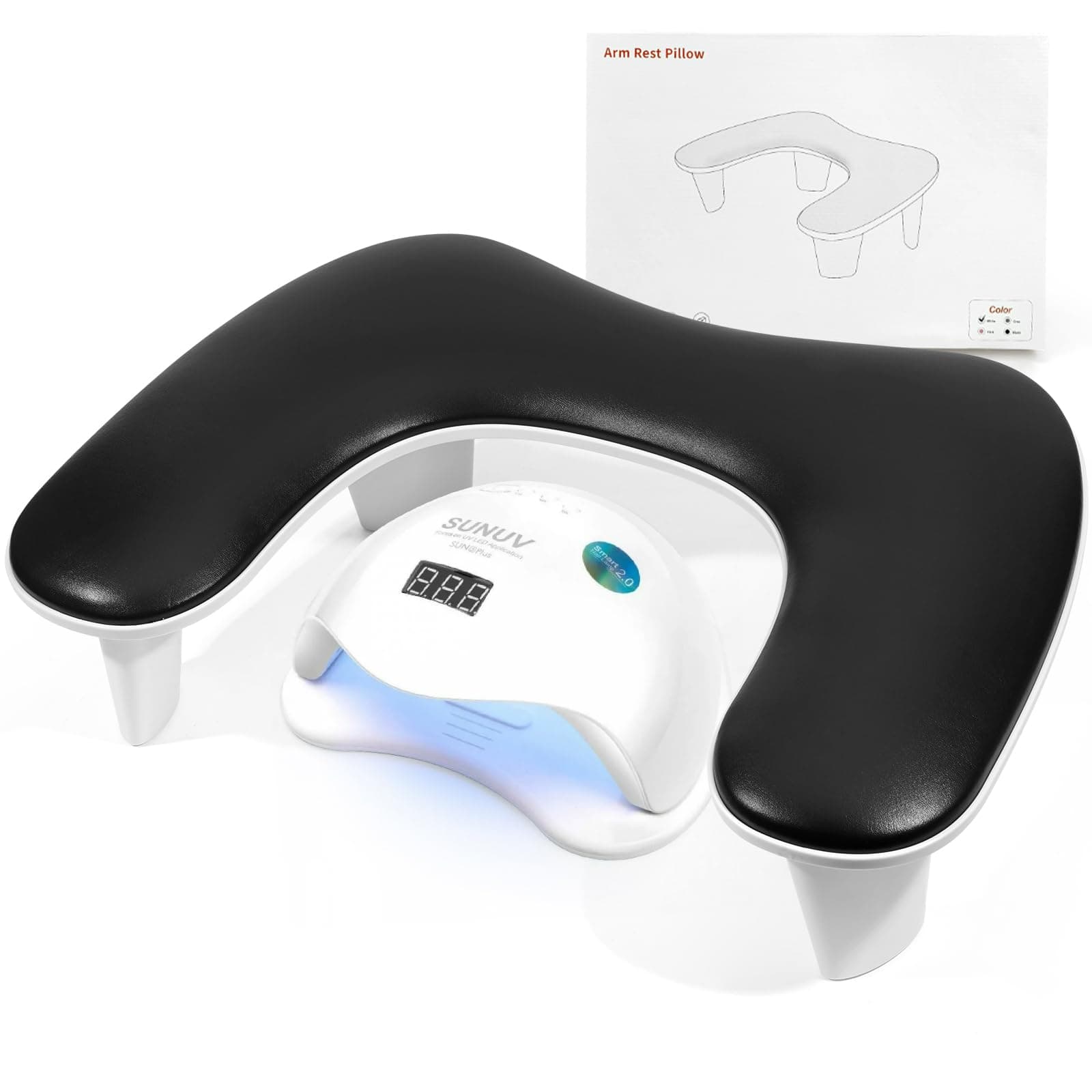 LIONVISONArm Rest for Nails Tech U Shaped - Comfortable Manicure Nail Hand Rest Pillow Cushion, PU Leather Nail Armrest Stand for Acrylic Nail Art Tech, Quick Installation, Black