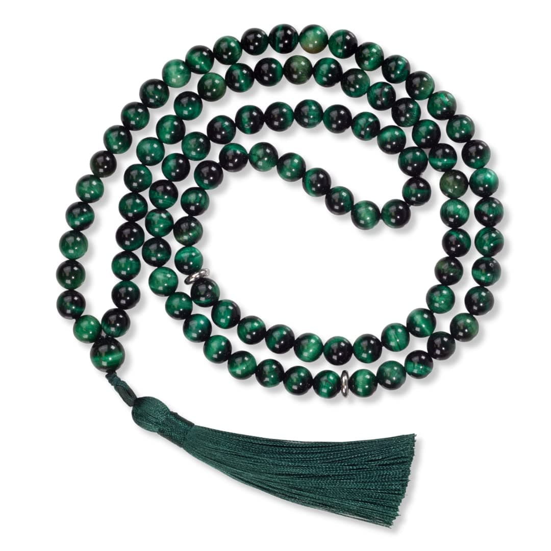 Premium Muslim Prayer Beads, 8mm Green Tiger Eye Stone, 99 Beads, Dark Green Tassel, Unisex Adult