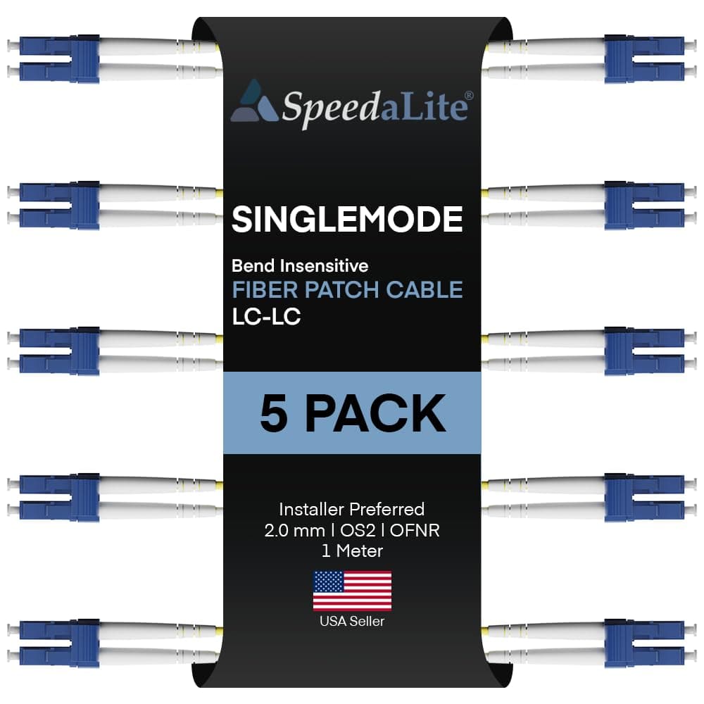 5-Pack - 1M UNC LC to LC Fiber Patch Cable Singlemode 9/125 DX LC-LC, Duplex, OS2, SM, A(Tx) to B(Rx), LCLC, Single Mode, Fiber Optic Cable, 1 Meter, by UNC Group