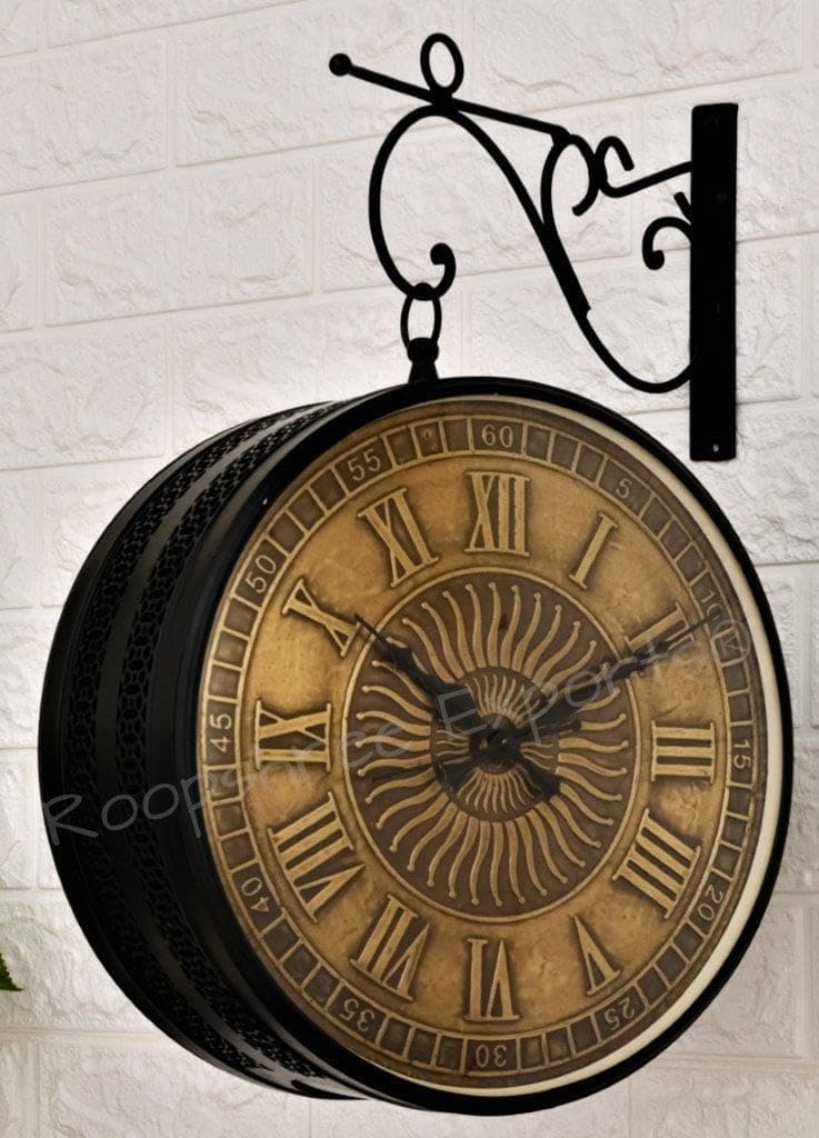 Vintage Clock Black & Brass Double Sided Clock/One Year Warranty / 6570-12-BSN&BW2