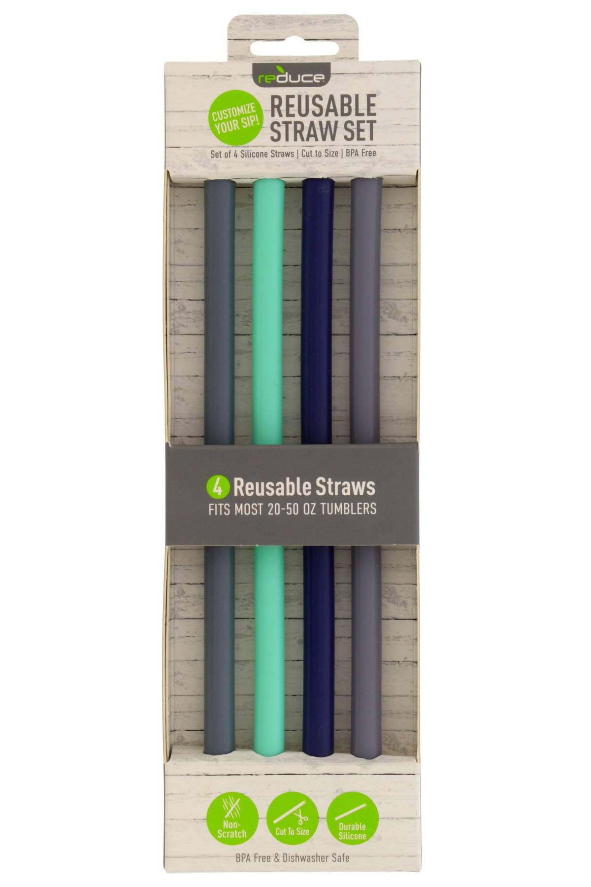 Flexible Silicone Plastic Straws, 4 Pack