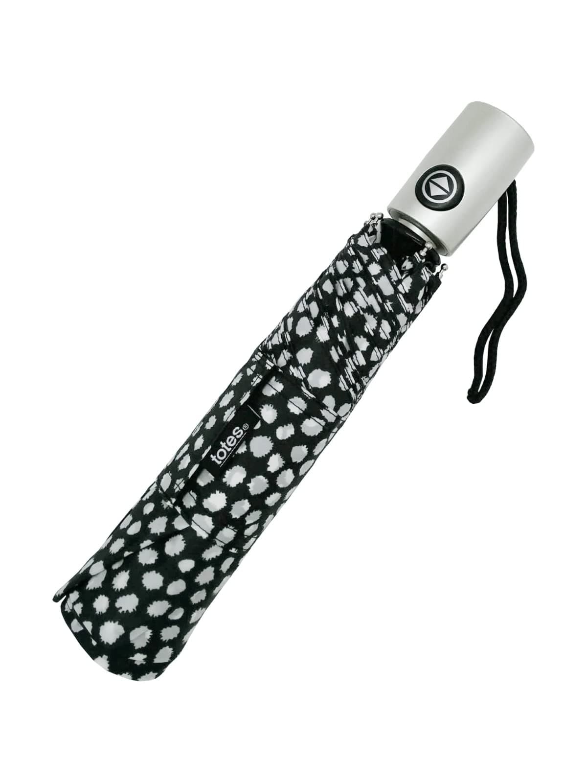 Totes NeverWet technology, Auto Open Auto Close Umbrella, Black With White Dots 43" arc Umbrella,