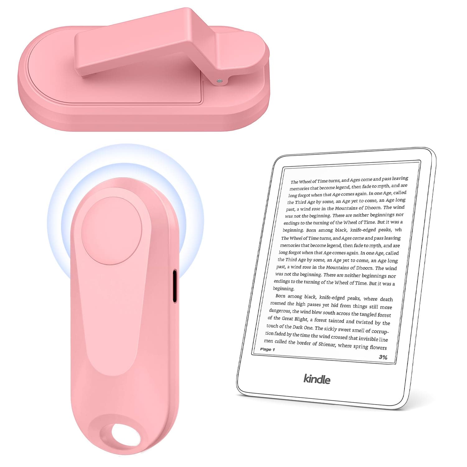 [Case-Friendly] Page Turner for Kindle Paperwhite Oasis Kobo eReaders, Camera Camcorder Remote Controls, Page Turner Clicker for ipad Tablets Reading Novels with Wrist Strap Storage Bag Pink