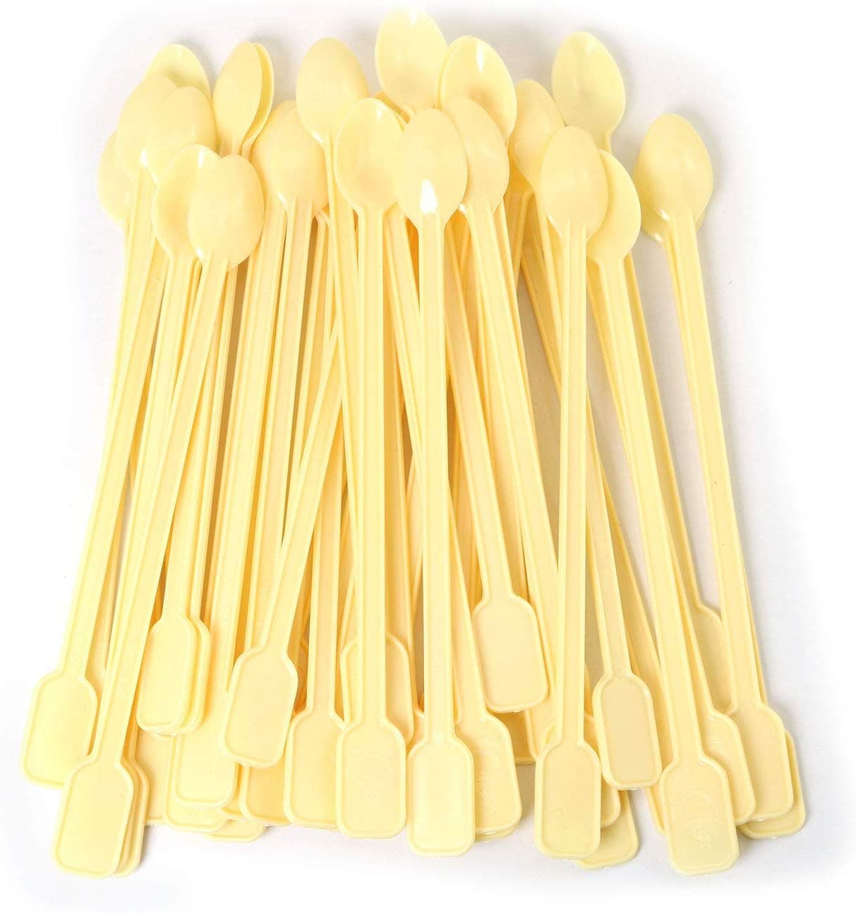 500 Pcs Plastic Coffee Tea Stirrer Spoon Disposable Spoons Stir Stirrer Mini Stir Swizzle Sticks Plastic Food Grade Coffee Stirrers Tea Spoons Soup Spoon Cocktail Sticks Blender Spoon(Beige)