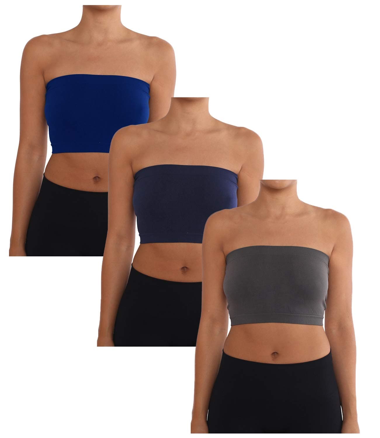 AekonamiWomen's Combo Pack One Size Strapless Base Bra Layer Bandeau Seamless Tube Top Regular and Plus Sizes