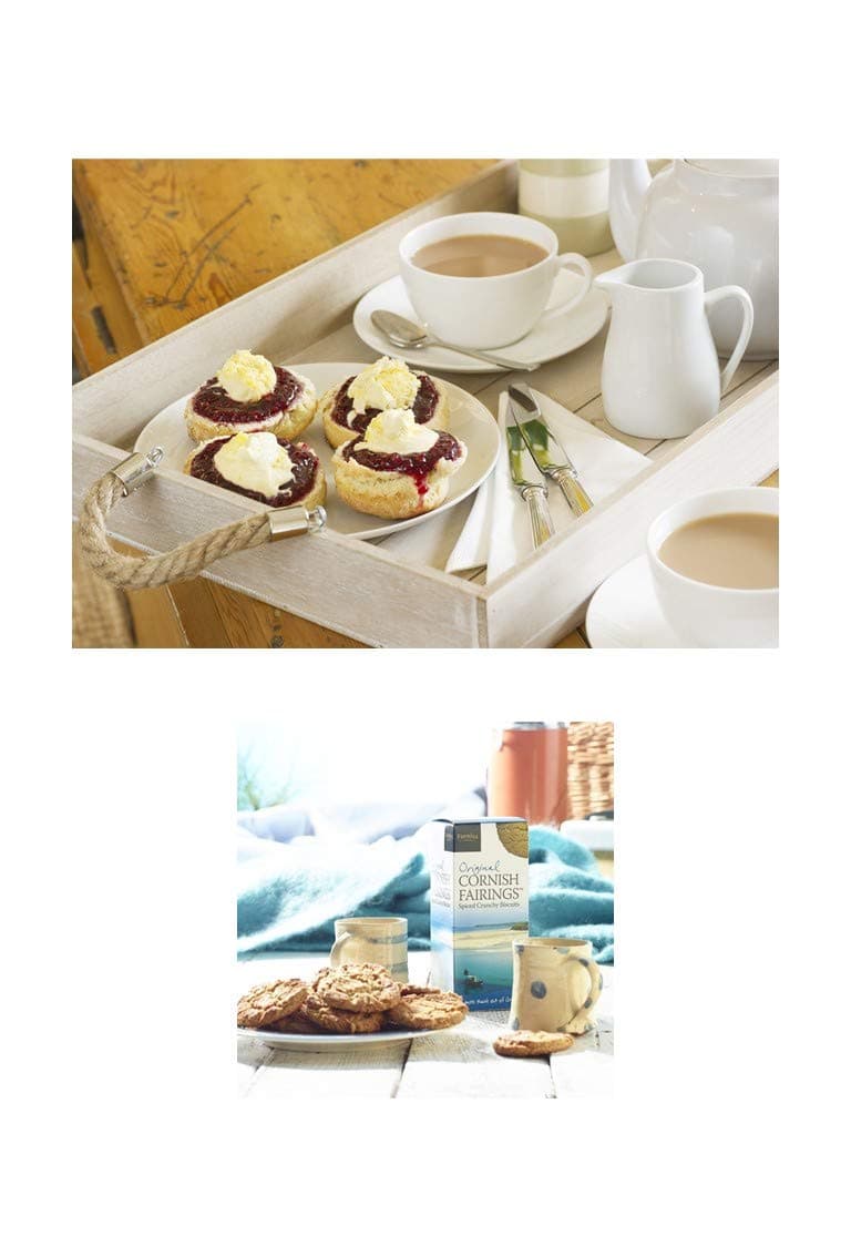 Cornish Hamper - Cornish Cream Tea with Scones, Rodda's Cornish Clotted Cream, Strawberry & Raspberry Conserves, Smugglers Brew Teabags, Saffron Buns & Furniss Fairings