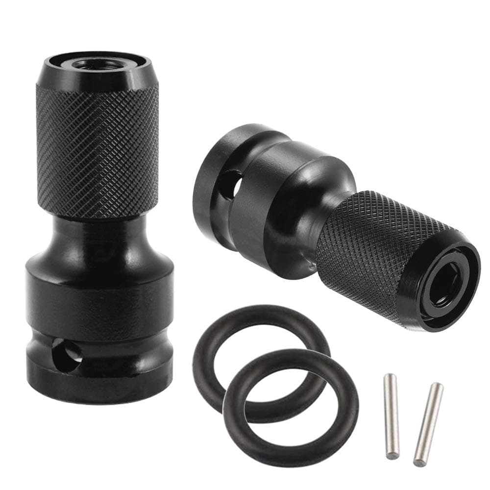 Wolfride 2Pcs 1/2 Inch Square Drive to 1/4 Inch Hex Female Socket Adapter Drill Chuck for Air and Electric Impact Wrench, Tool Steel