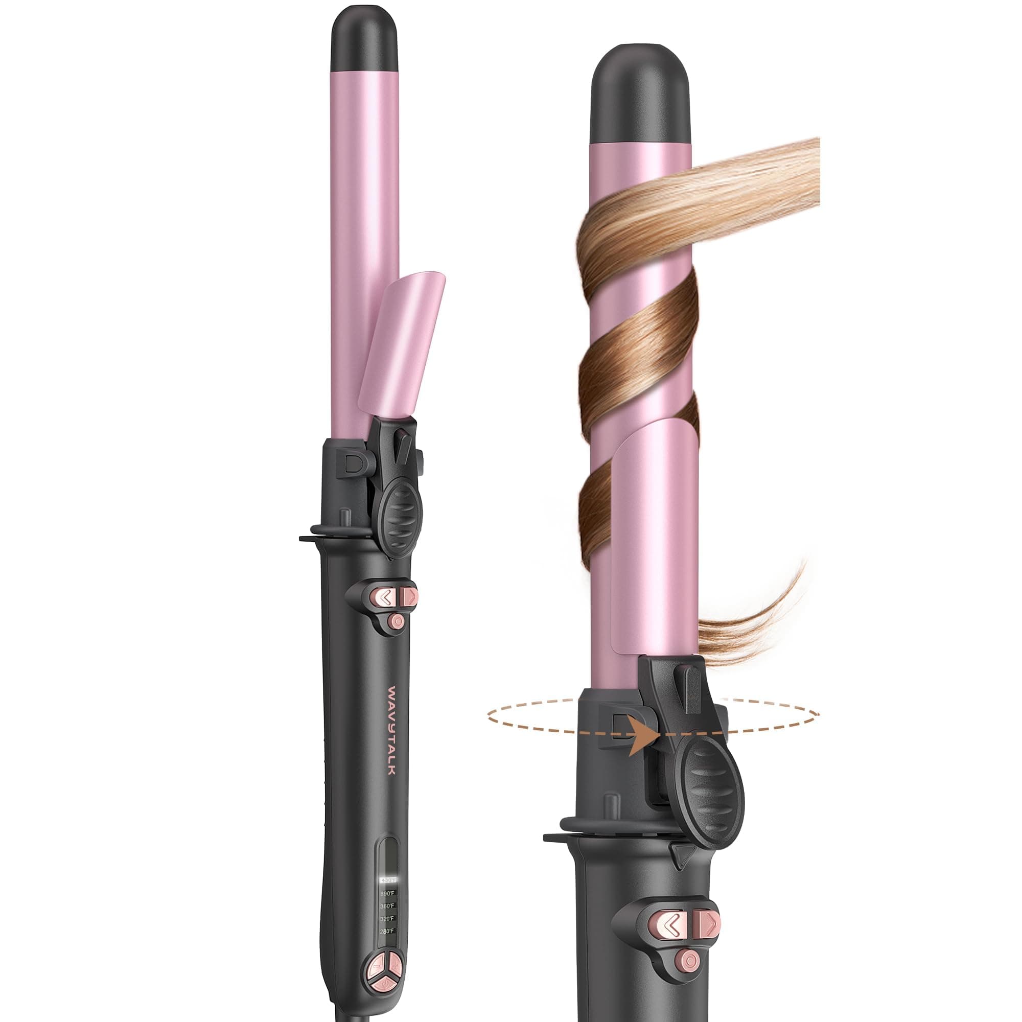 Rotating Curling Iron, Curl Cycle, 1 Inch Automatic Curling Wand for Long Hair, Get Effortless Curls with Self Spinning Barrel up to 430°F with Home Button, Dual Voltage, Rose Gold