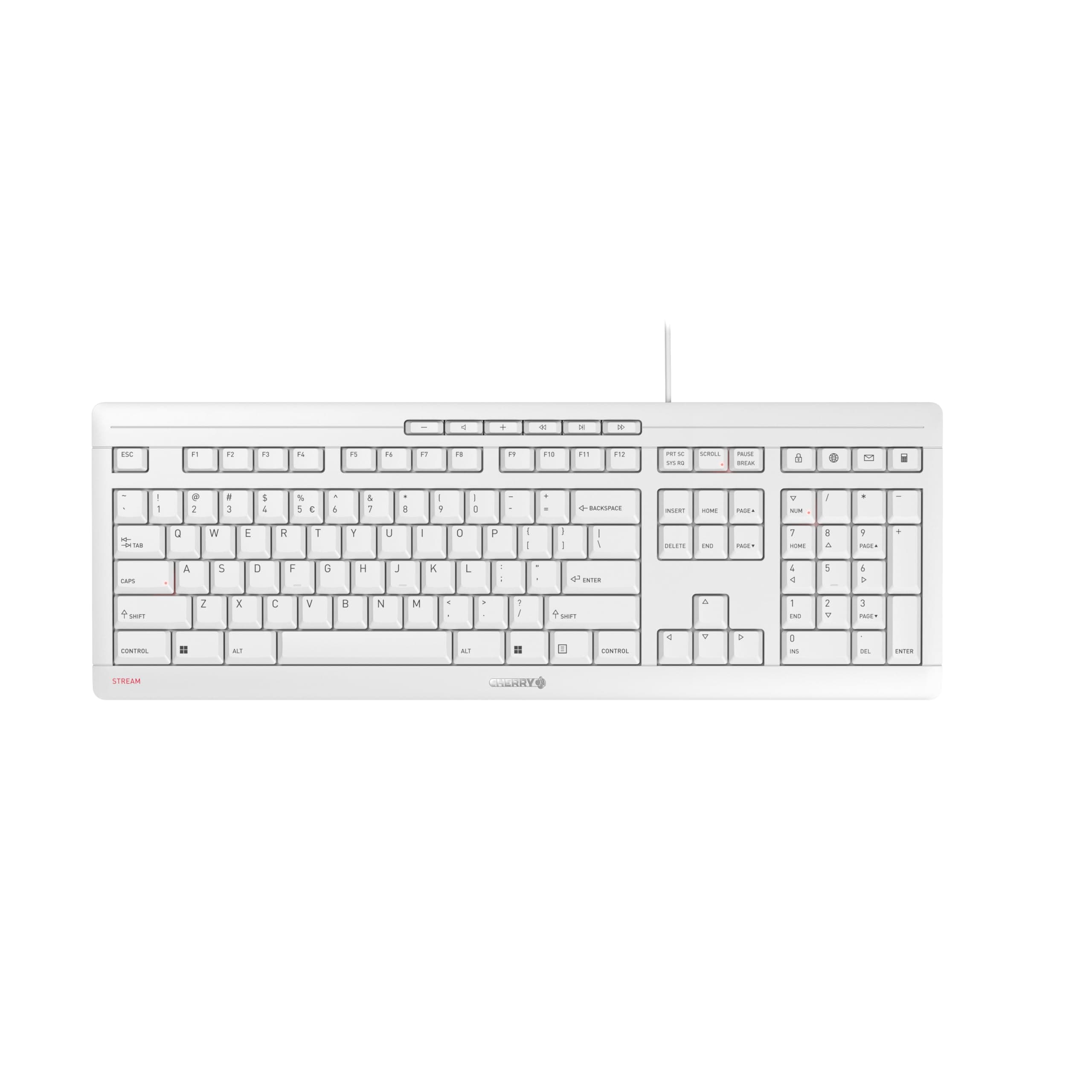 STREAM KEYBOARD, Wired Keyboard, EU Layout (QWERTY), Whisper-Quiet Keystrokes, Unique Typing Experience, Flat Design, White-Grey