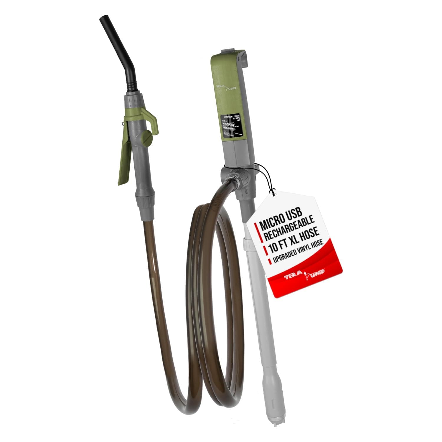 Fuel Transfer Pump w/Quick Flow Control Nozzle & Telescopic Tube & Powerful Rechargeable Battery, 10FT Discharge Hose, Multipurpose Portable Battery Pump For Gas, Diesel, Water (2.7 GPM)