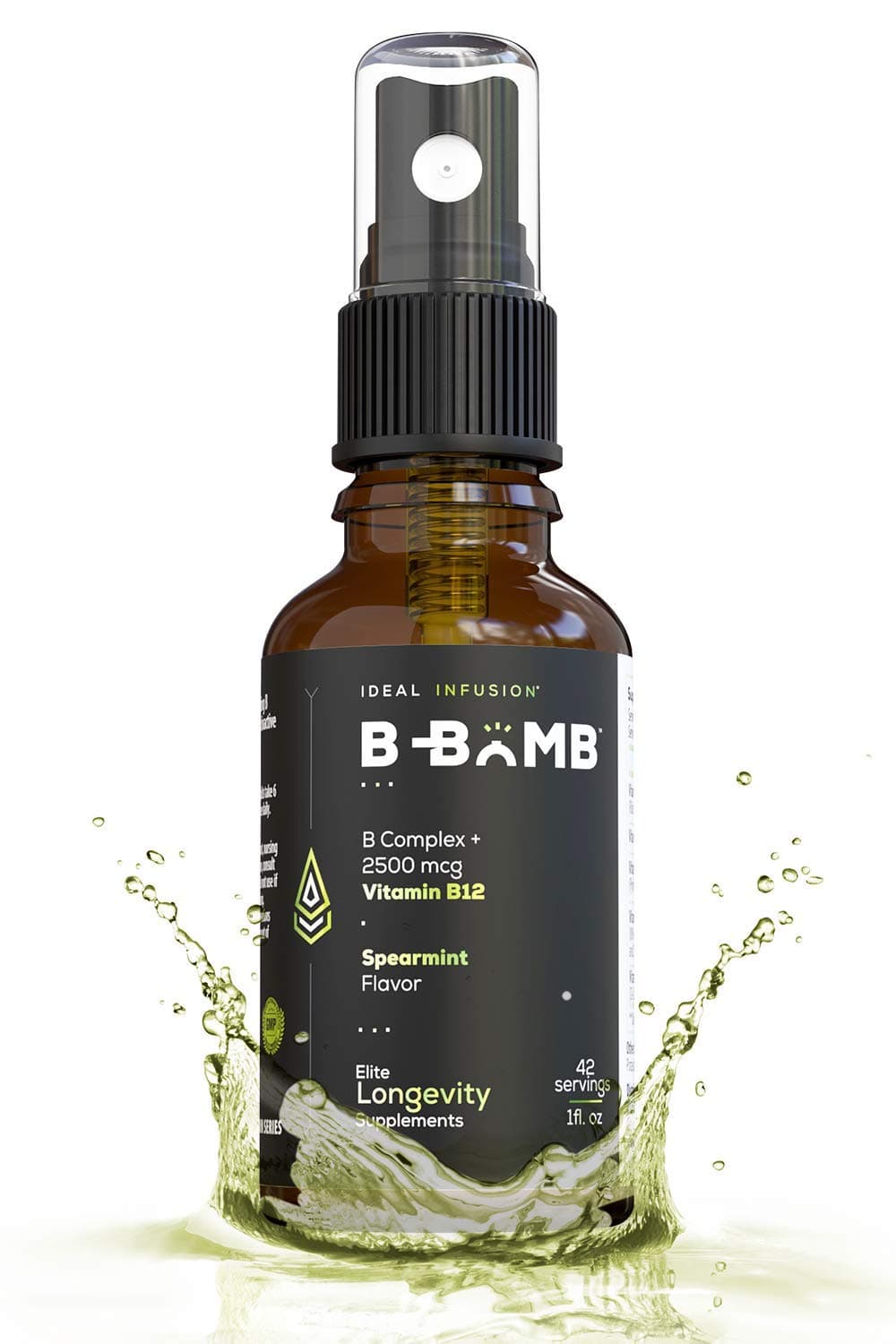 Ideal Infusion B-Bomb Vitamin B12 + B Complex Liquid Spray: Methylcobalamin with Adenosylcobalamin: Energy & Mood Support, Sugar-Free, Vegan, Organic Spearmint Flavor