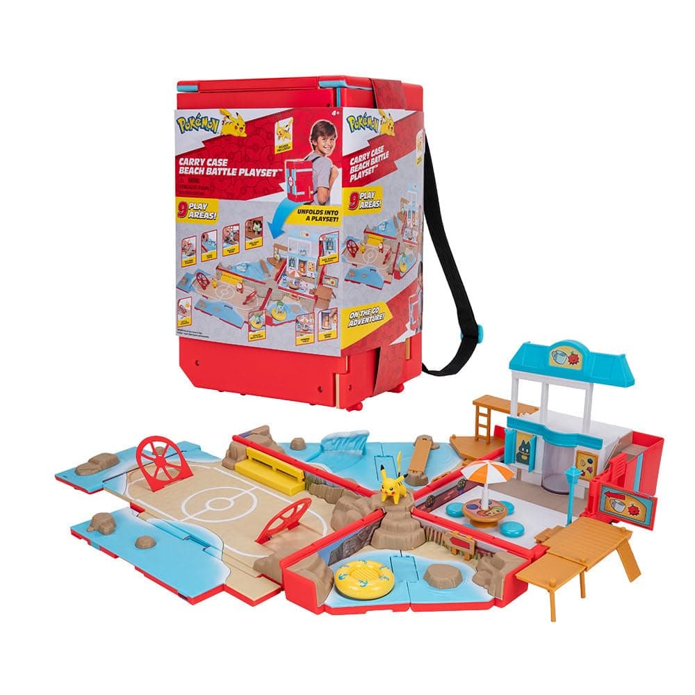 Carry Case Beach Battle Playset - Portable Transforming Backpack Playset with Action Features and 2-inch Pikachu Battle Figure