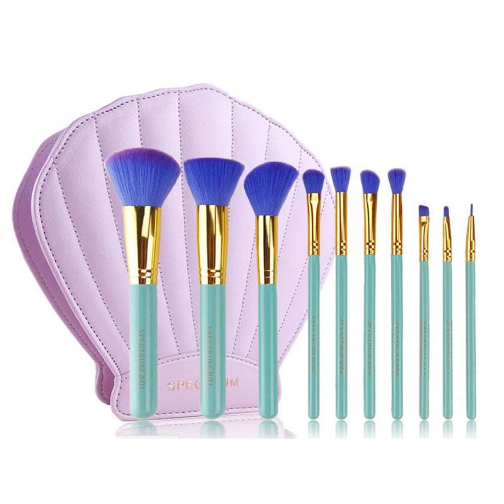 Makeup Brushes, Professional 10 Pieces Makeup Brush Set with Seashell Shaped PU Leather Case (Soft Synthetic Fiber for Uniform Application of Blush, Creams, Liquids, Contouring & Powders)