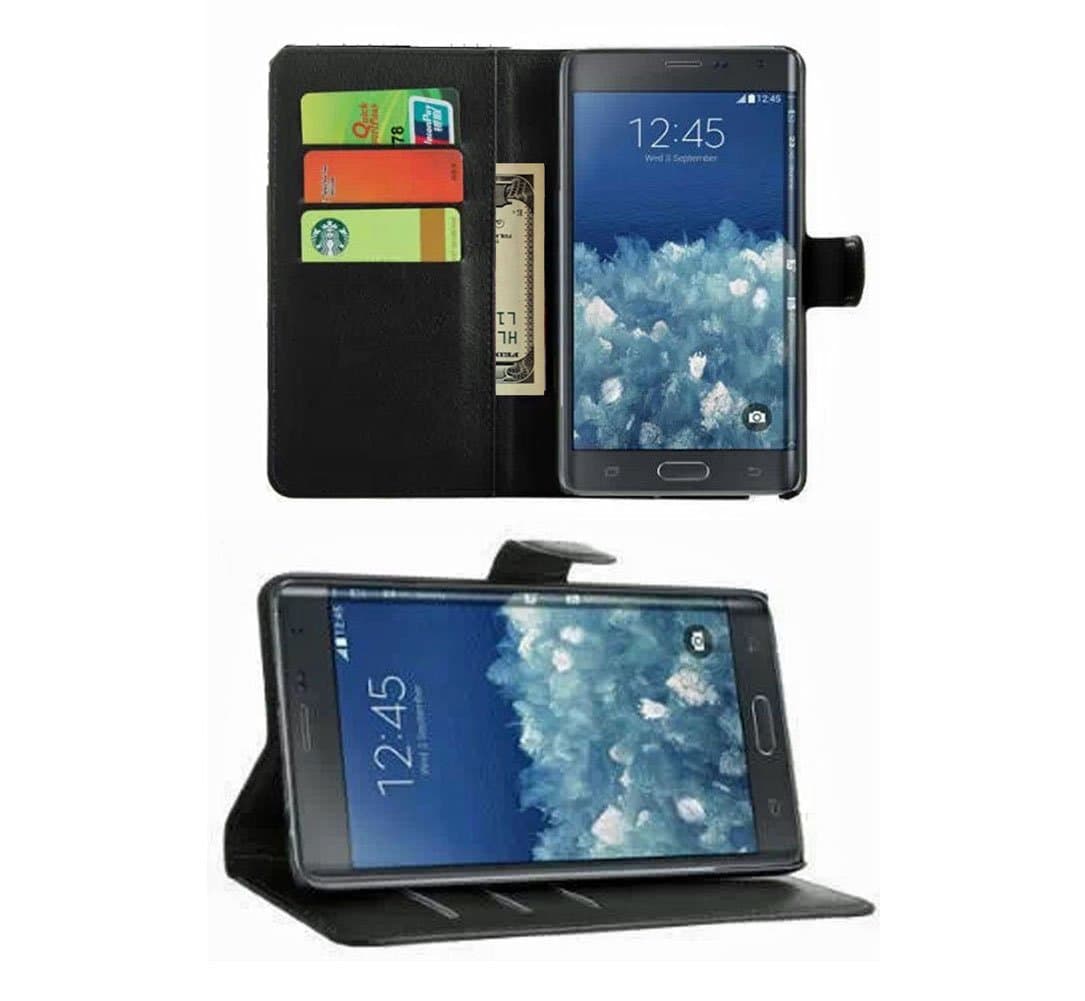 Note Edge Case for Samsung Galaxy SM-N915 Cell Phone Made of PU Faux Leather, Wallet Protects and Stores Cards ID and Money in Slots, Stand Folds Out for Hands Free Side Viewing, Magnetic Closure, Highest Quality and Perfect Fit for Note Edge Mobile Phone N915 N915A N915T N915P N915V Luxury Fashion Folio Holster Flip Cover, Available in Many Colors (Black)