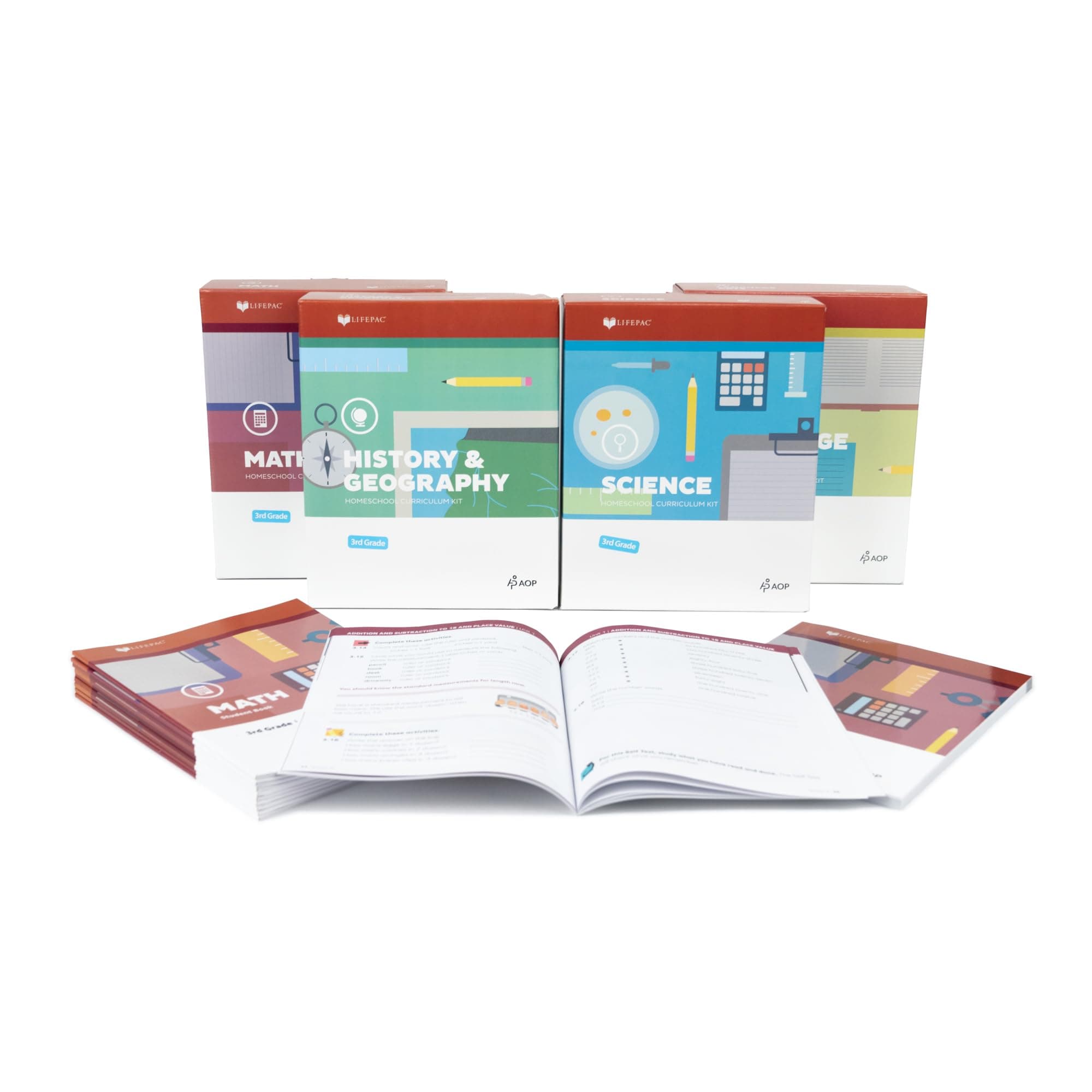 New Lifepac Grade 3 AOP 4-Subject Box Set (Math, Language, Science & History / Geography, Alpha Omega, 3rd GRADE, HomeSchooling CURRICULUM, New Life Pac [Paperback]