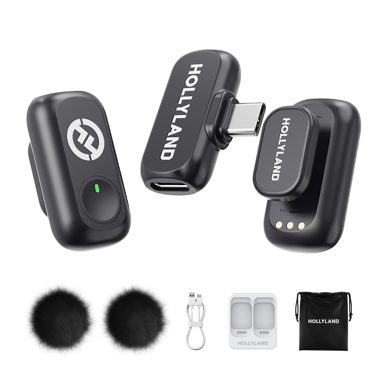 Hollyland Lark A1 Wireless Microphone for iPhone & Android, 48kHz/24-bit Studio Audio, 3-Level Noise Cancellation, 200m Range, Magnetic Mini Mic for Video Recording & Live Streaming (2TX + USB-C RX)