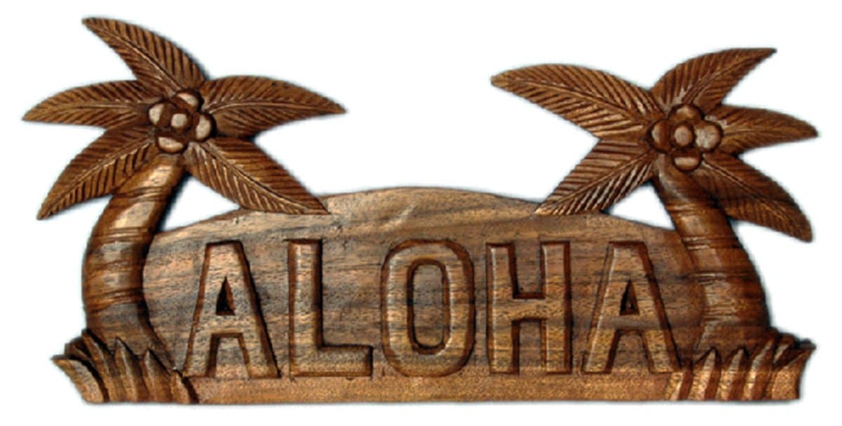 Carved Wood Palm Tree Sign with Aloha