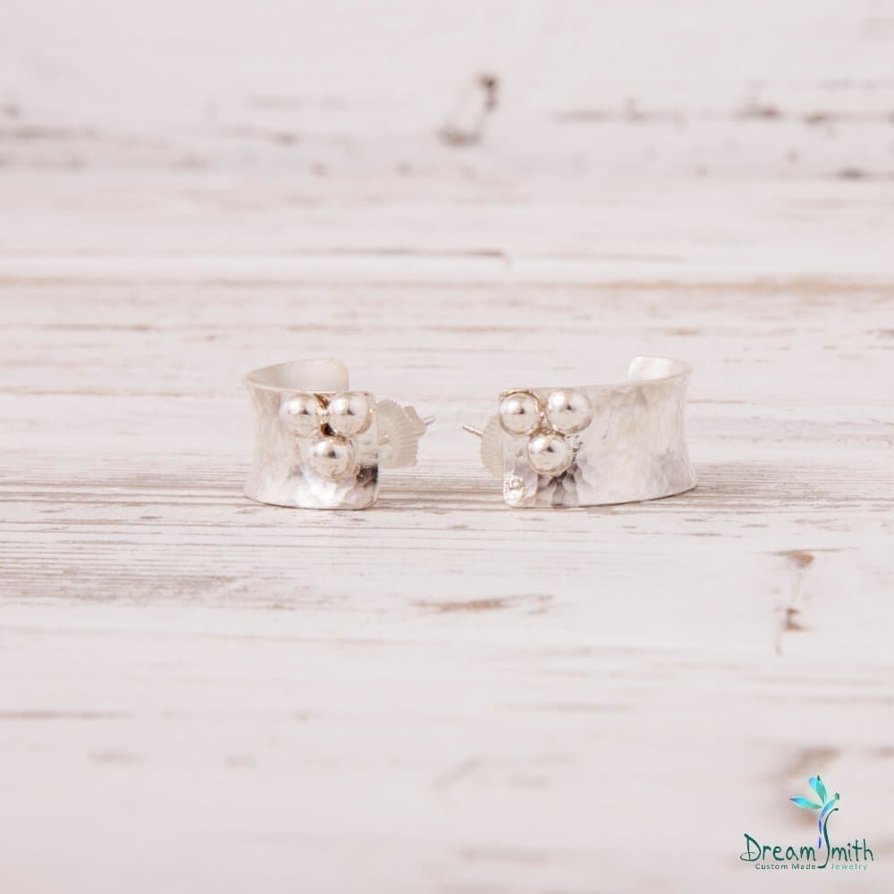 Hammered Concave Gypsy-style Earrings with Three Balls