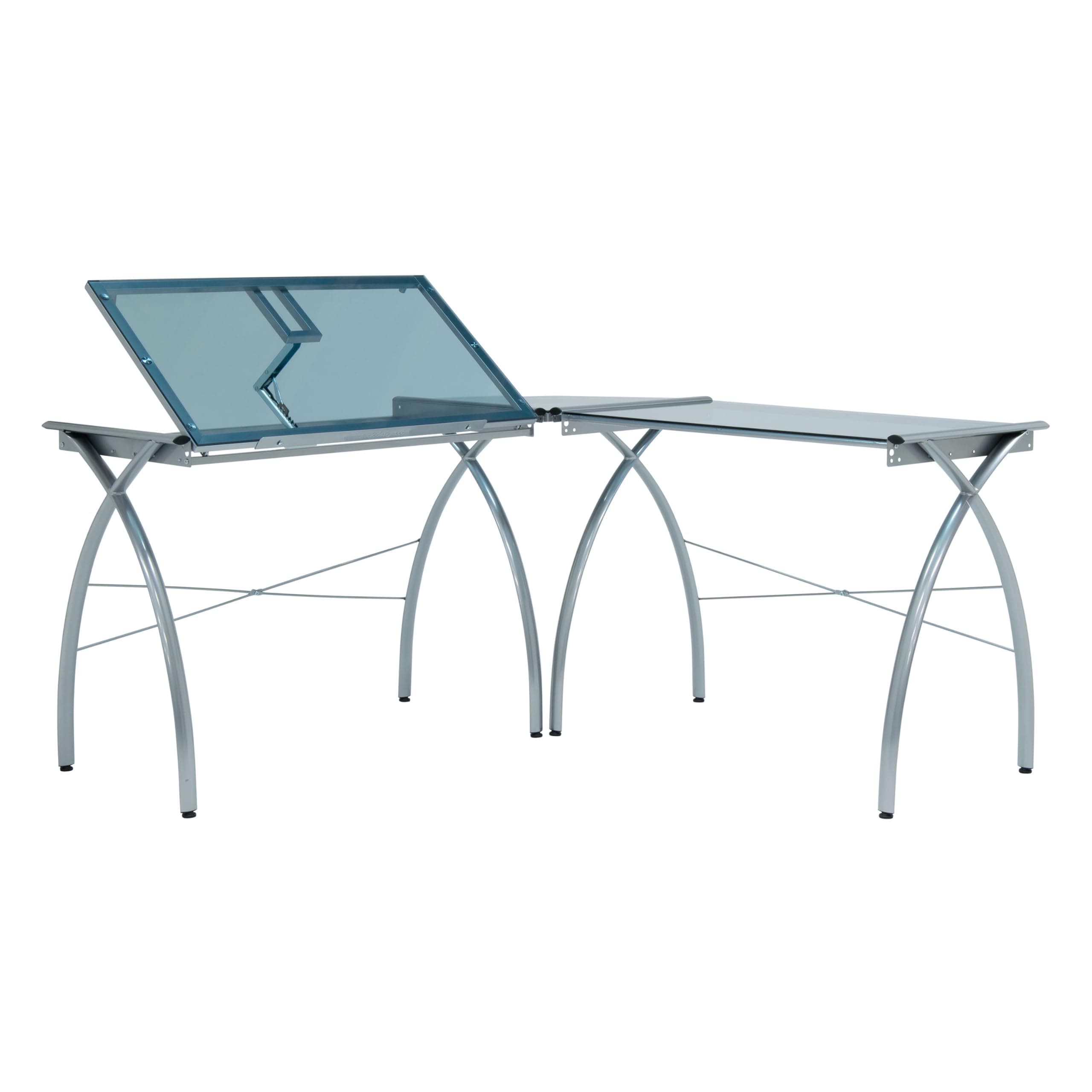 SD STUDIO DESIGNS Futura LS Work Center, Slanted Adjustable Drafting Table, Craft Table, Drawing Desk, Hobby Table, Writing Desk, Studio Desk, Silver/Blue Glass